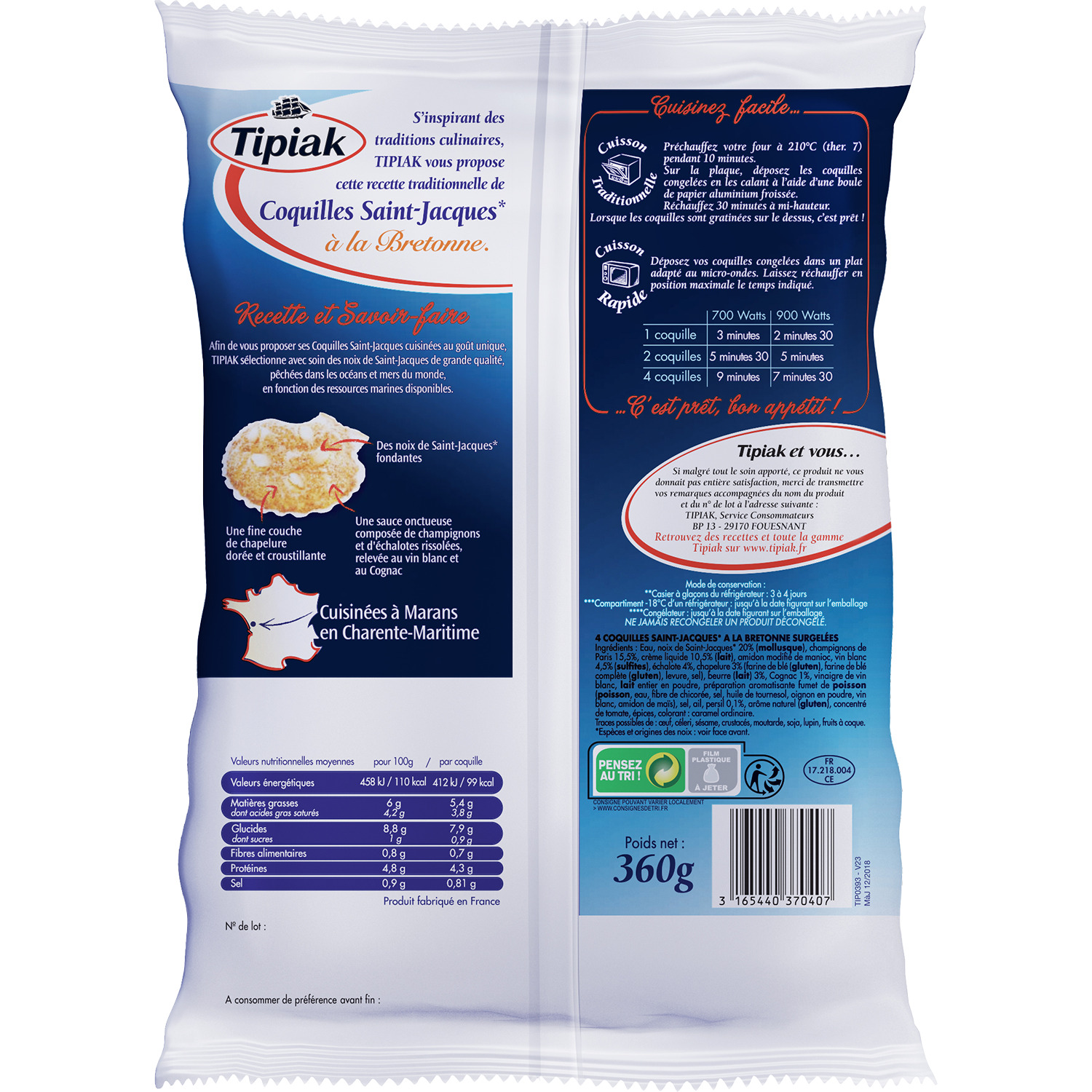 Voir la diapositive 13 : TIPIAK Coquilles Saint-Jacques à la Bretonne 4 pièces 360g