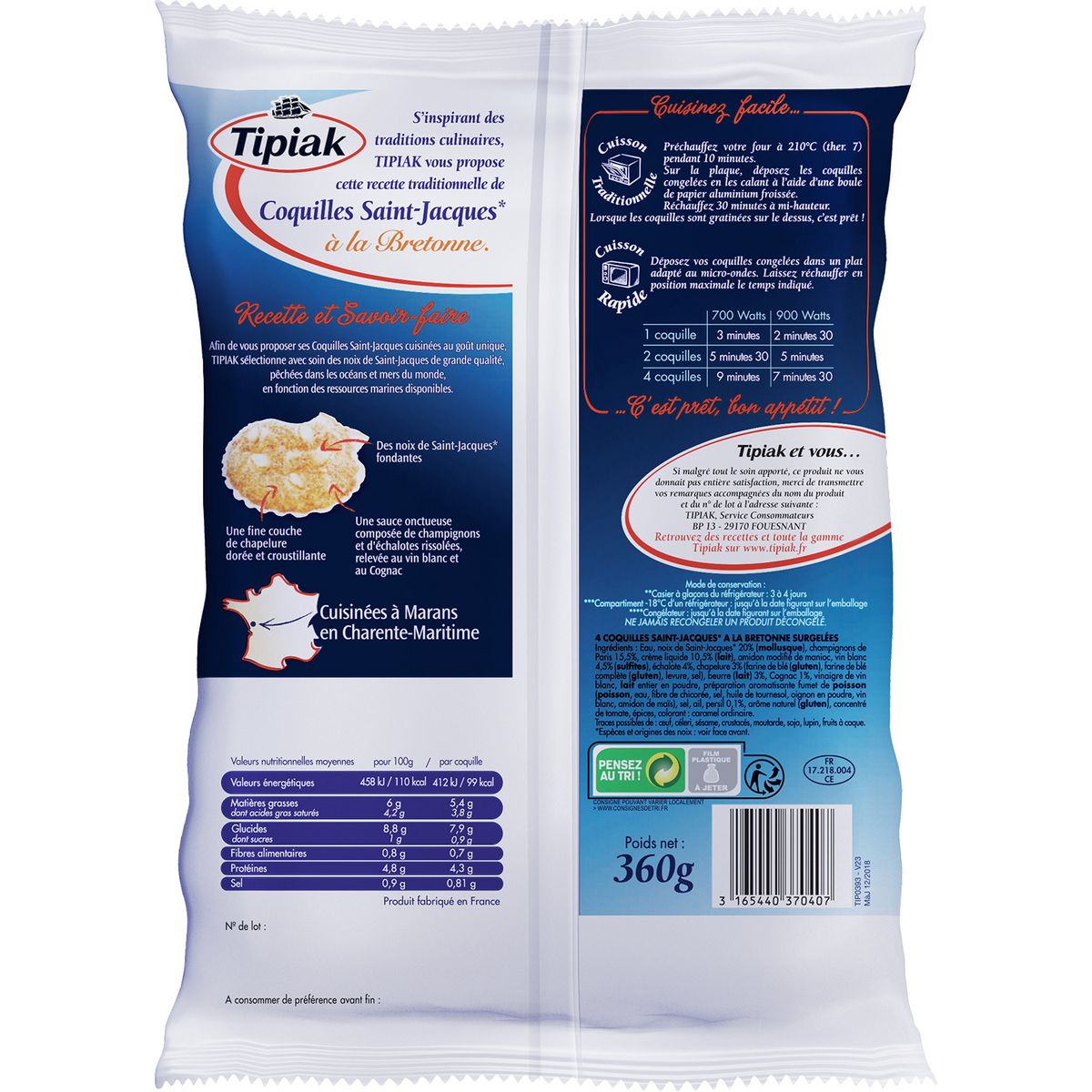 TIPIAK Coquilles Saint-Jacques à la Bretonne 4 pièces 360g