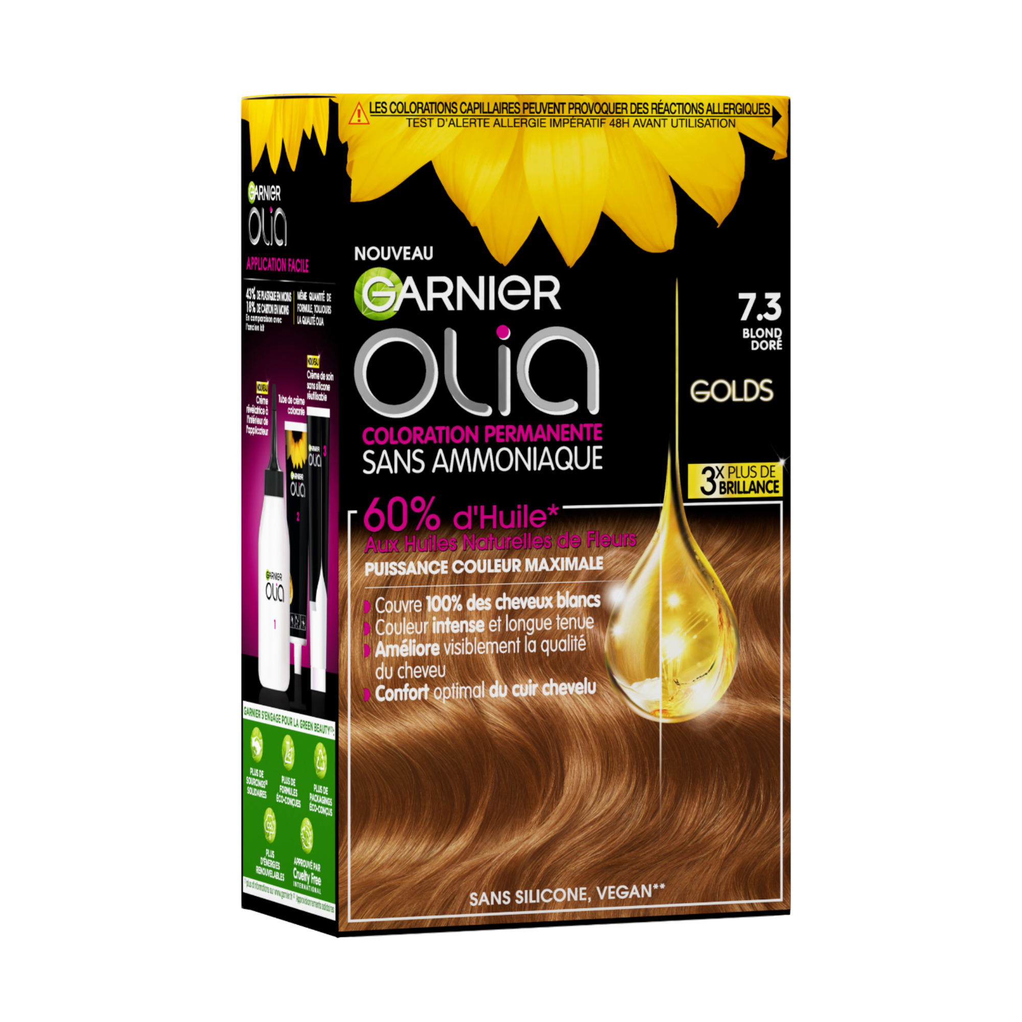 Voir la diapositive 3 : GARNIER Olia color 7.3 blond doré 1 pièce