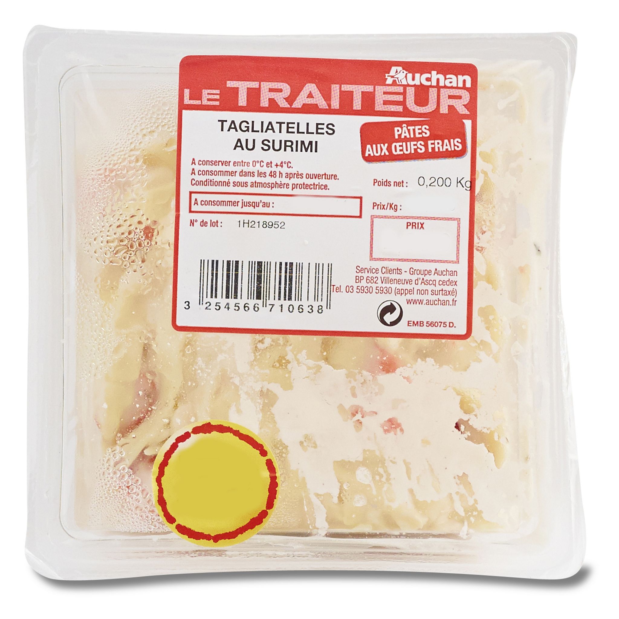 Voir la diapositive 2 : AUCHAN LE TRAITEUR Tagliatelles au surimi 1 part 200g