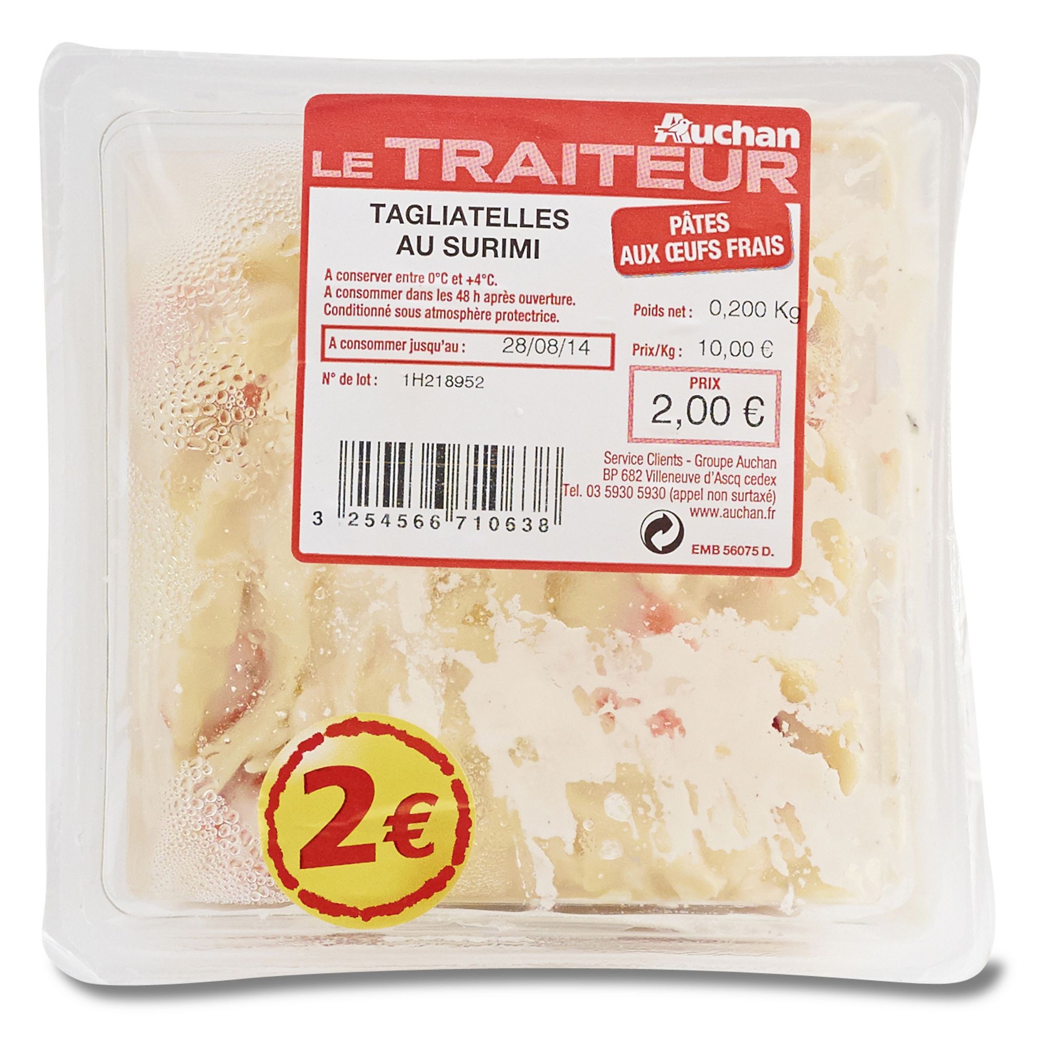 Voir la diapositive 3 : AUCHAN LE TRAITEUR Tagliatelles au surimi 1 part 200g