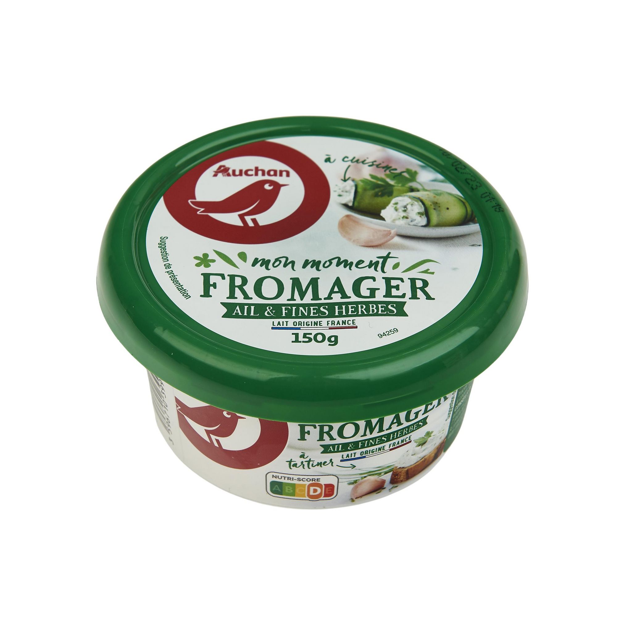 Voir la diapositive 2 : AUCHAN Fromage à tartiner à l'ail & fines herbes 150g