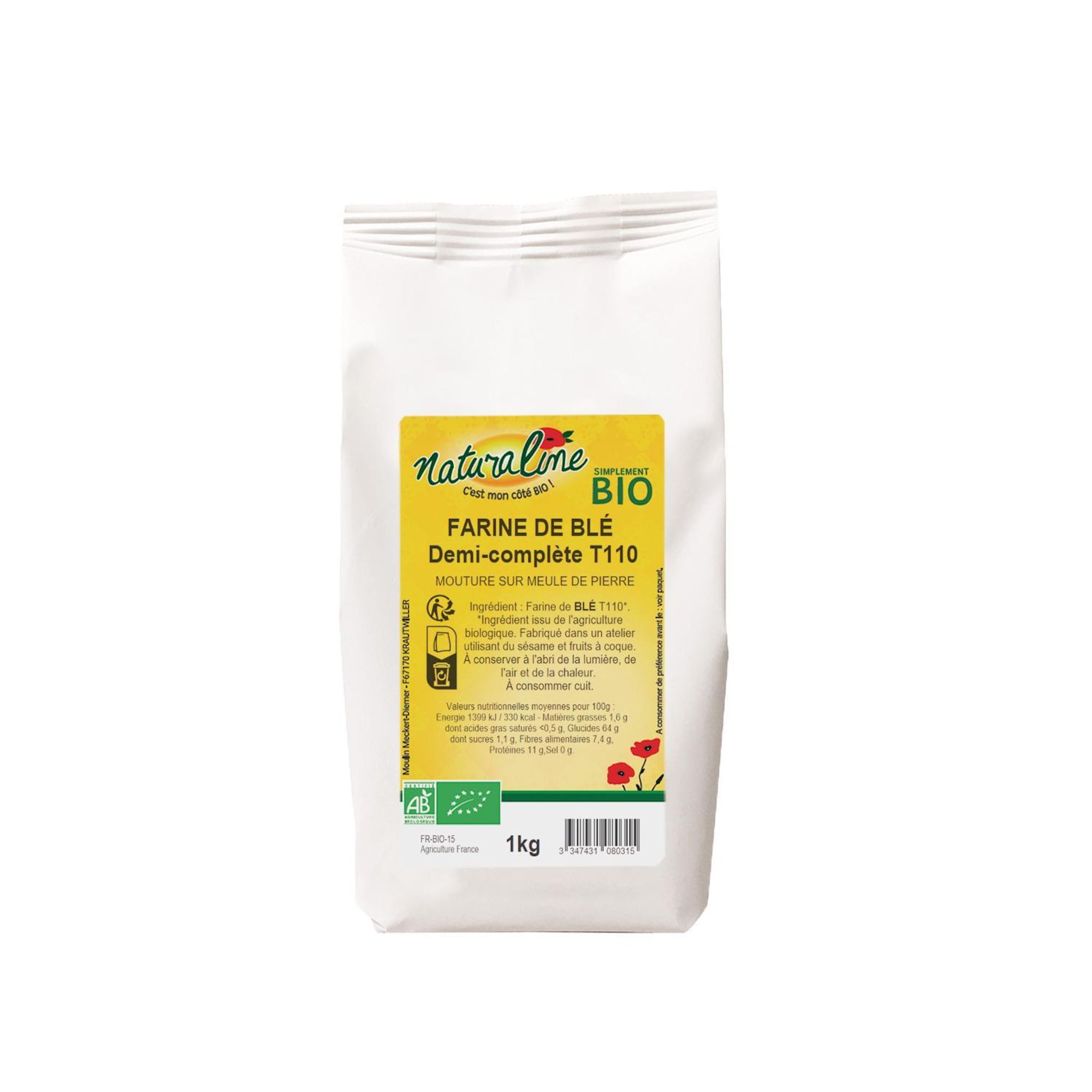 NATURALINE Farine de blé demi complète bio T110 1kg