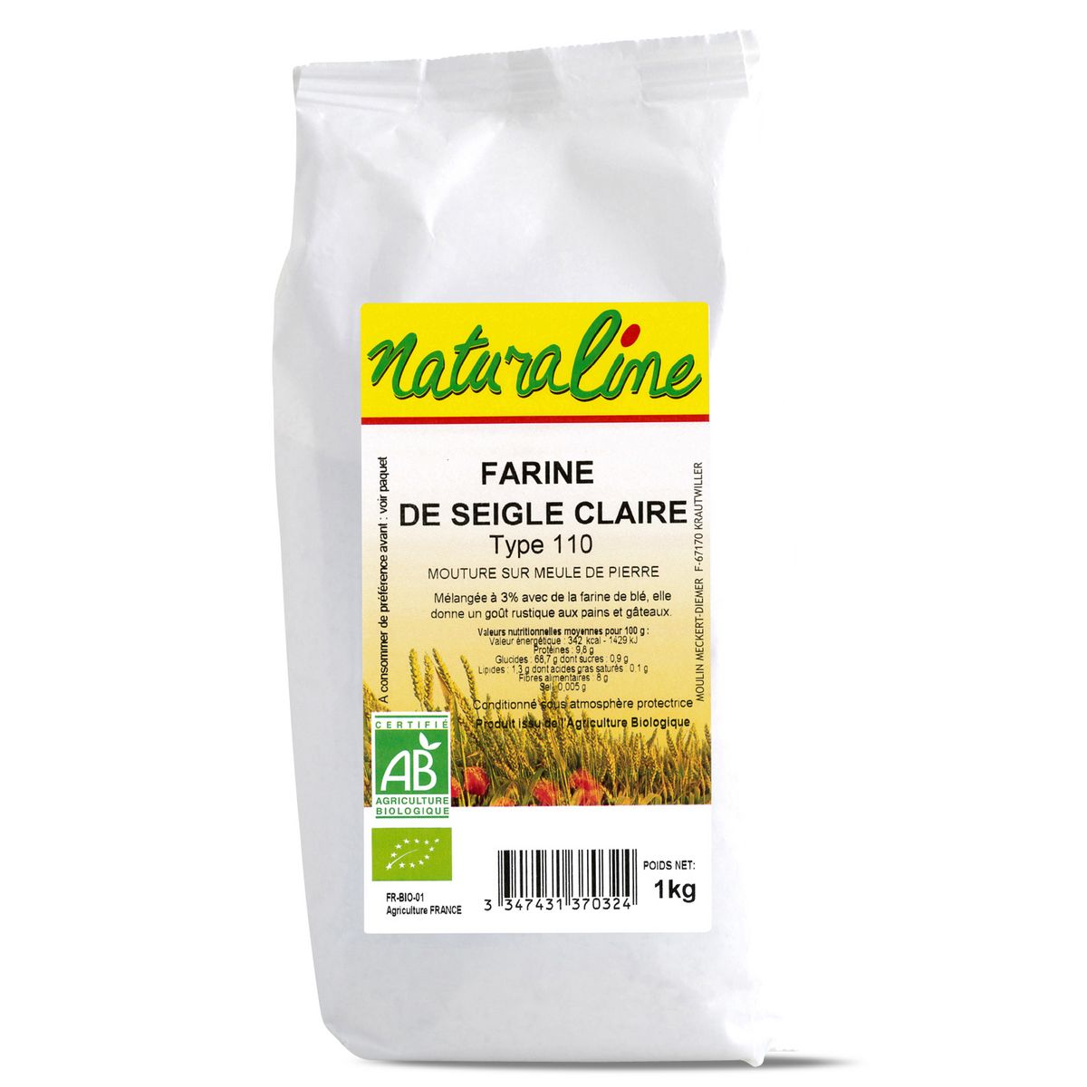 NATURALINE Farine de seigle clair bio T110 1kg