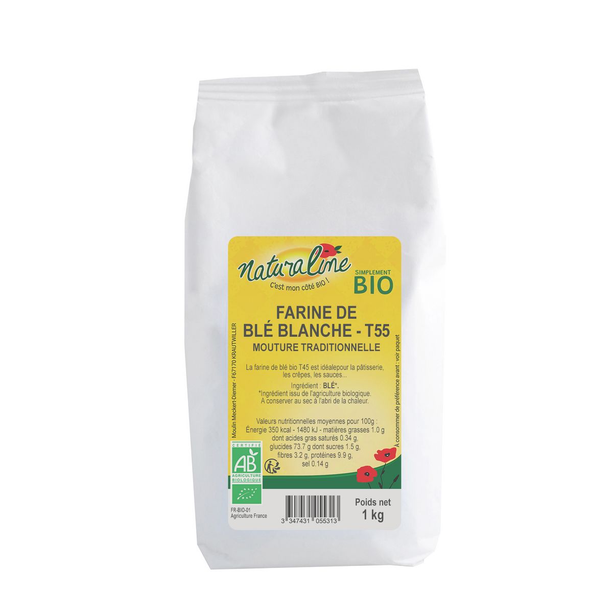 NATURALINE Farine de blé blanche T55 bio 1kg