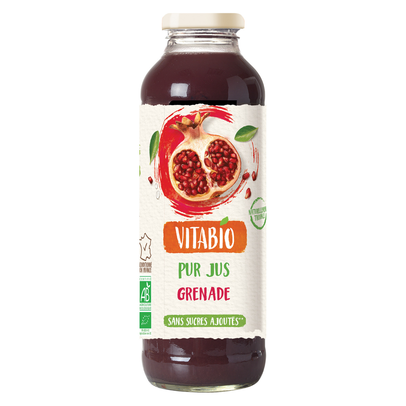 Voir la diapositive 2 : VITABIO Pur jus grenade sans sucres ajoutés bio 50cl