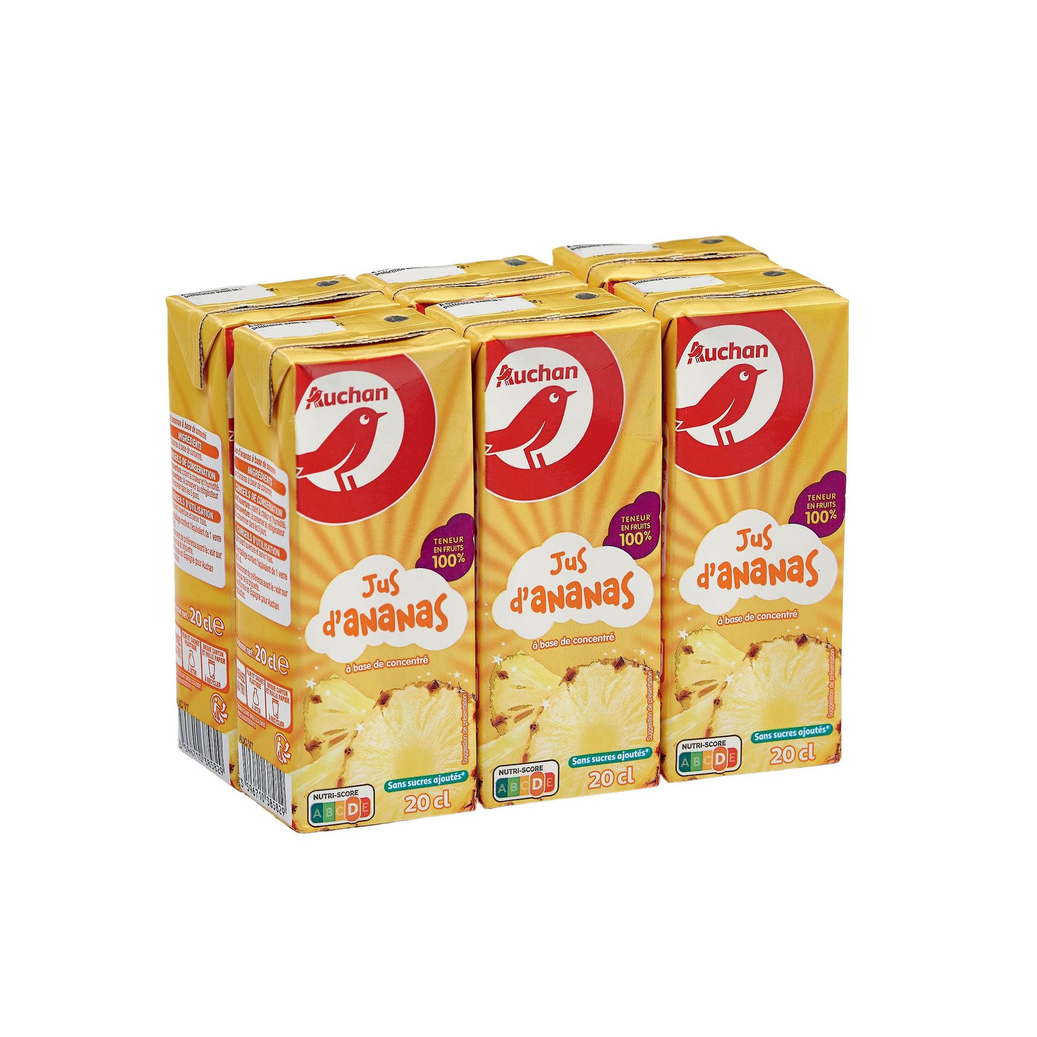 Voir la diapositive 2 : AUCHAN Jus d'ananas à base de concentré briquettes 6x20cl