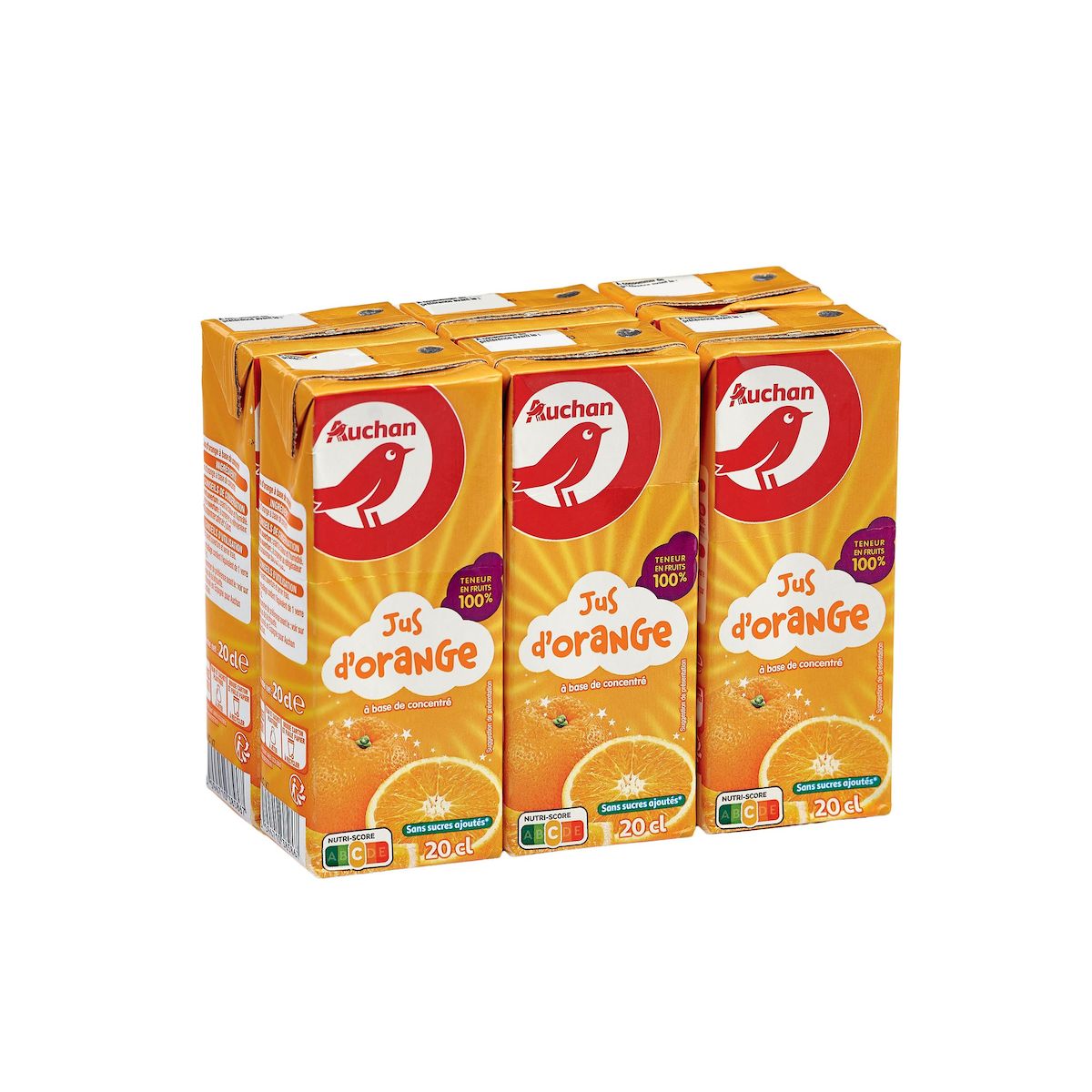 AUCHAN Jus d'orange à base de concentré briquette 6x20cl