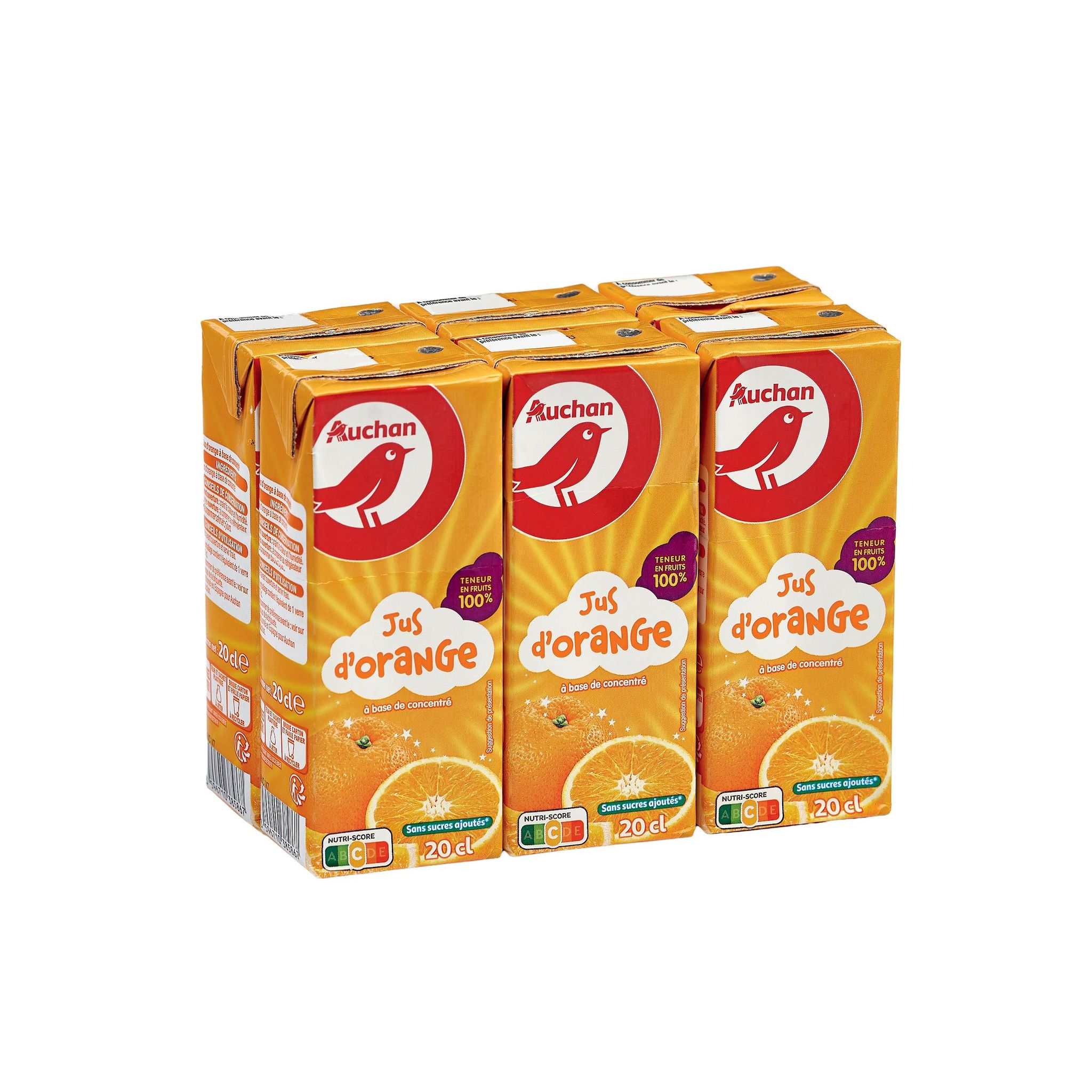 Voir la diapositive 2 : AUCHAN Jus d'orange à base de concentré briquette 6x20cl