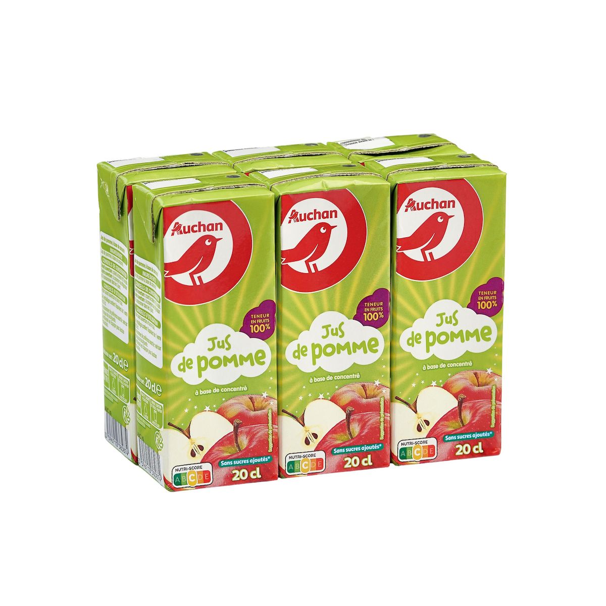 AUCHAN Jus de pomme à base de concentré briquettes 6x20cl