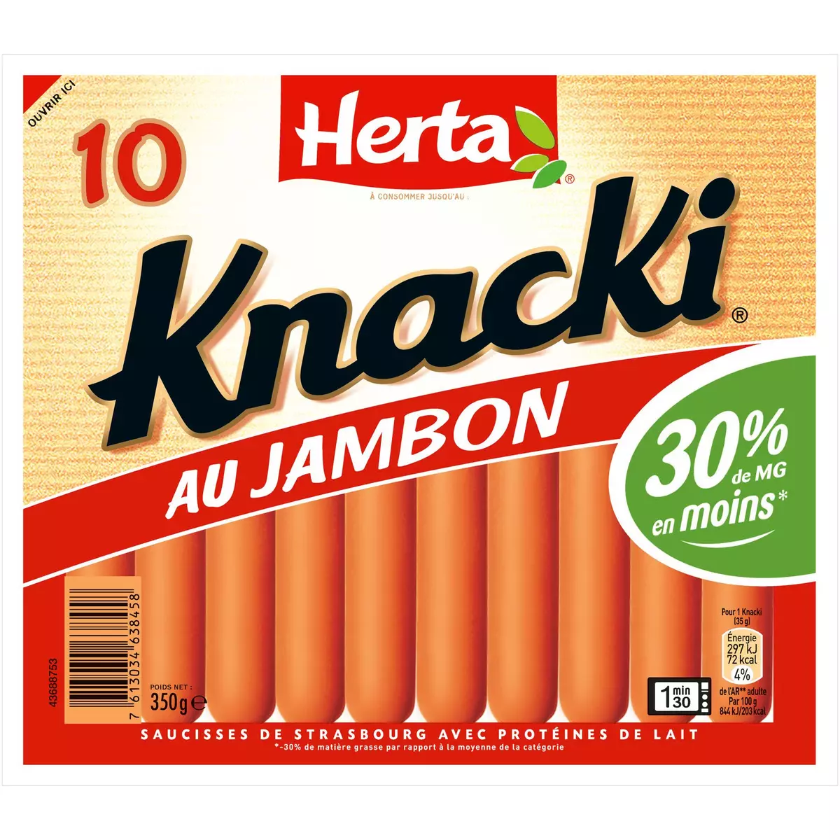 HERTA Knacki jambon réduit en MG 10 pièces 350g