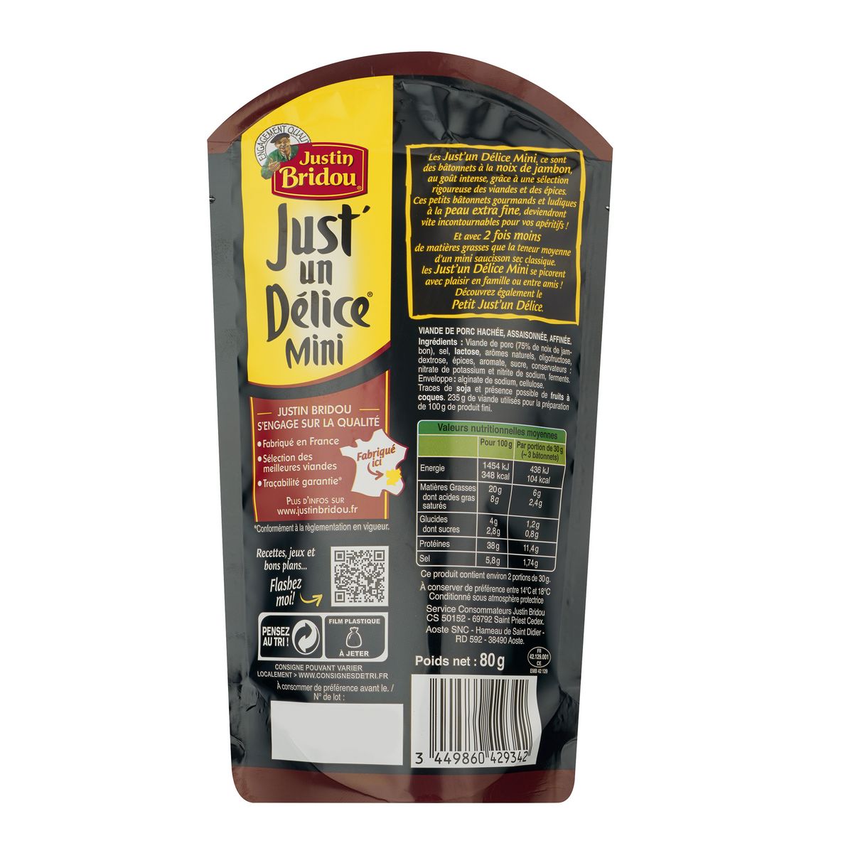 JUSTIN BRIDOU Baton de Berger mini saucissons à la noix de jambon 7-8 pièces 80g