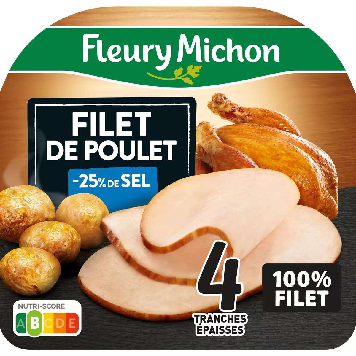 FLEURY MICHON Filet de poulet réduit en sel 4 tranches 120g