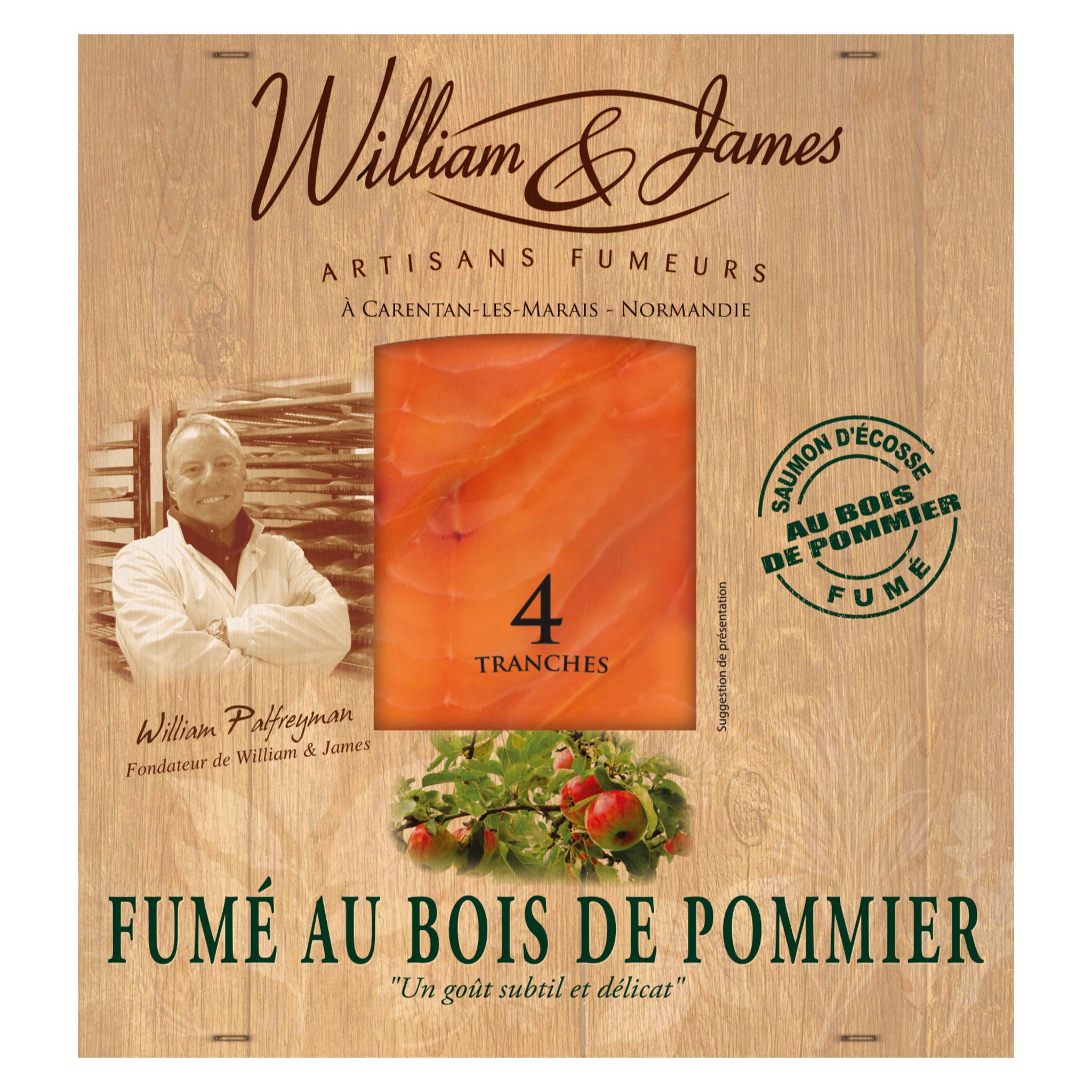 WILLIAM & JAMES Saumon fumé au bois de pommier 4 tranches 100g
