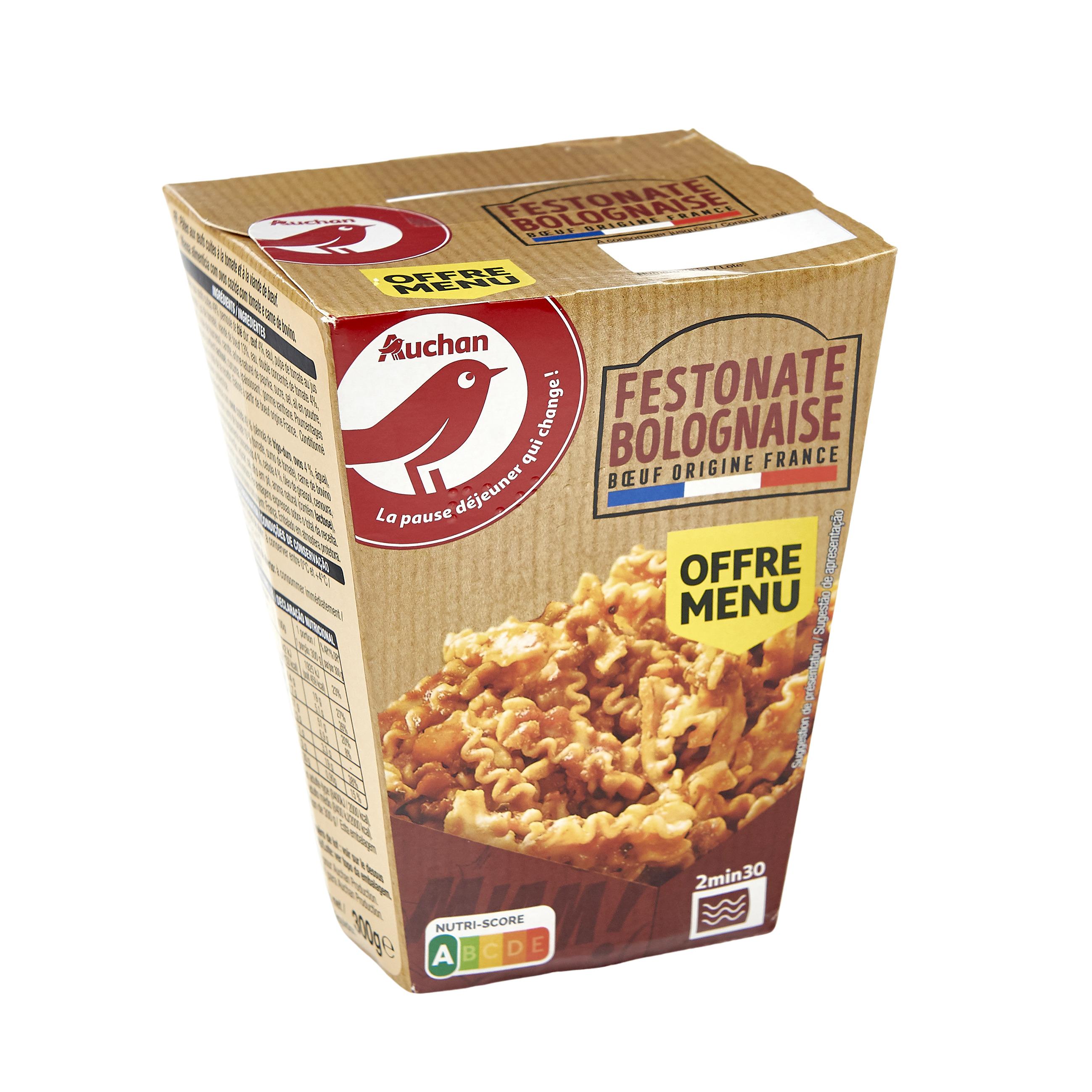 Voir la diapositive 2 : AUCHAN Box festonate à la bolognaise sans couverts 1 part 300g