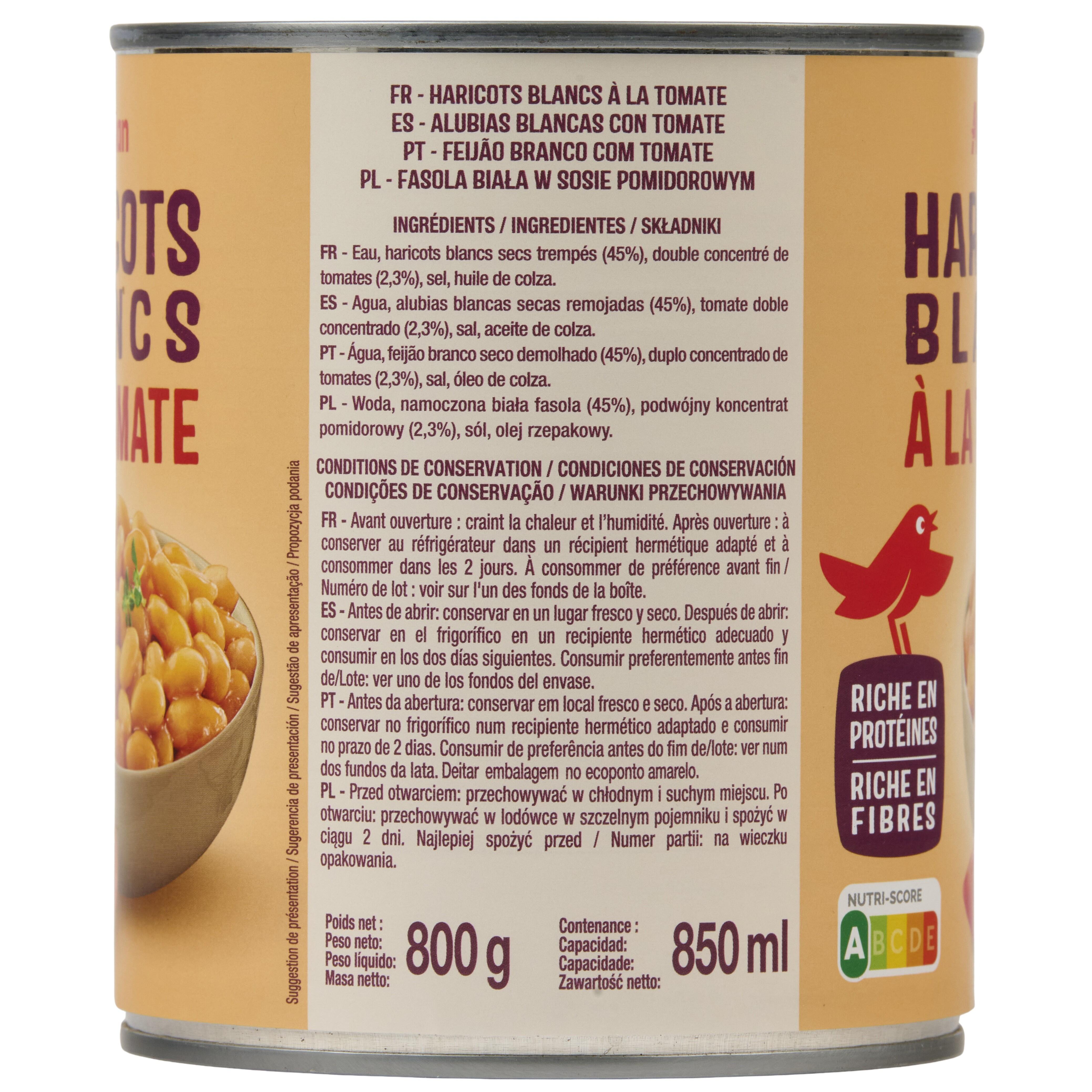 Voir la diapositive 2 : AUCHAN Haricots blancs préparés à la tomate 800g