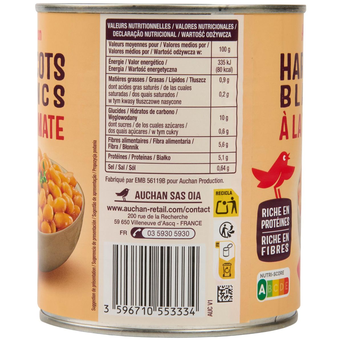 AUCHAN Haricots blancs préparés à la tomate 800g