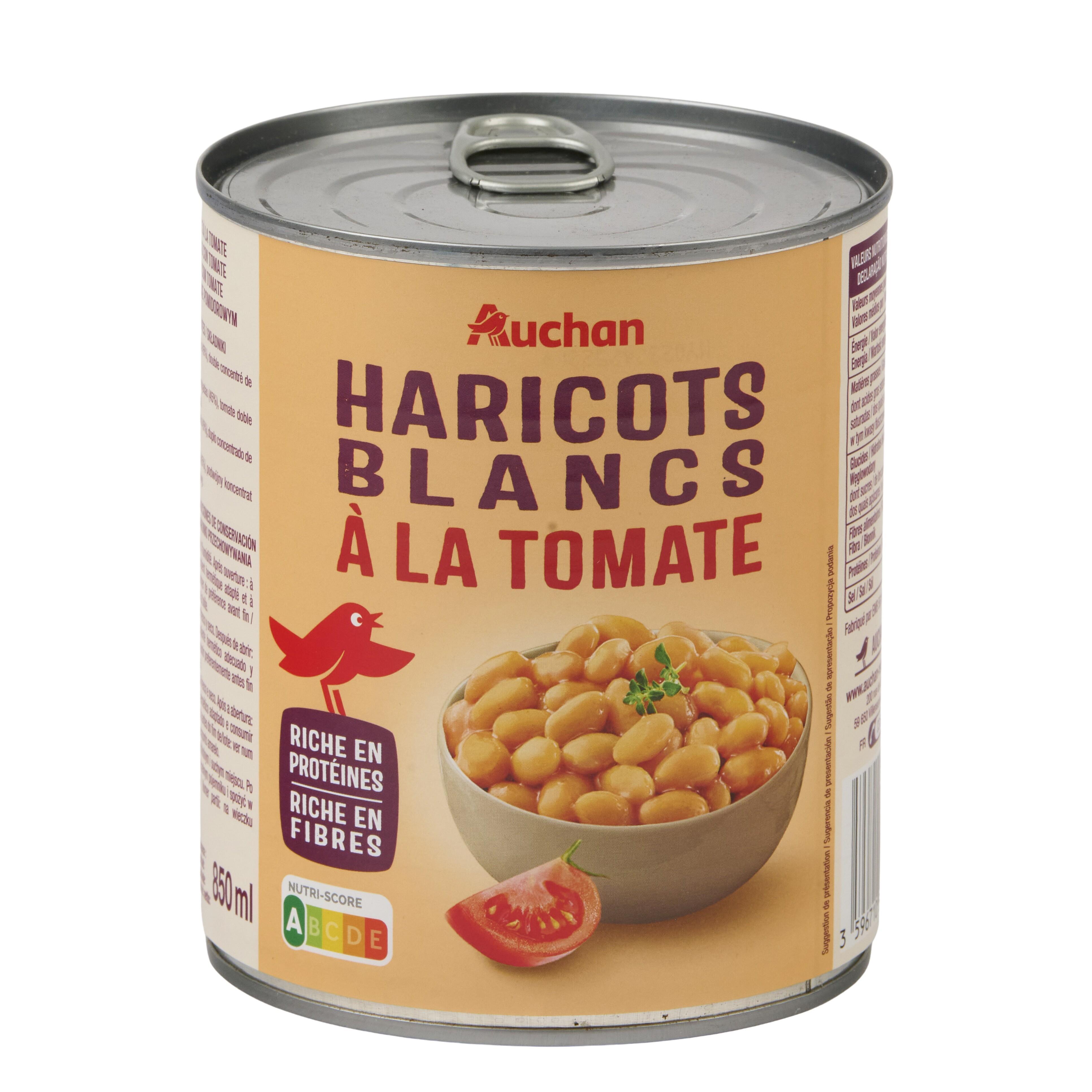Voir la diapositive 4 : AUCHAN Haricots blancs préparés à la tomate 800g