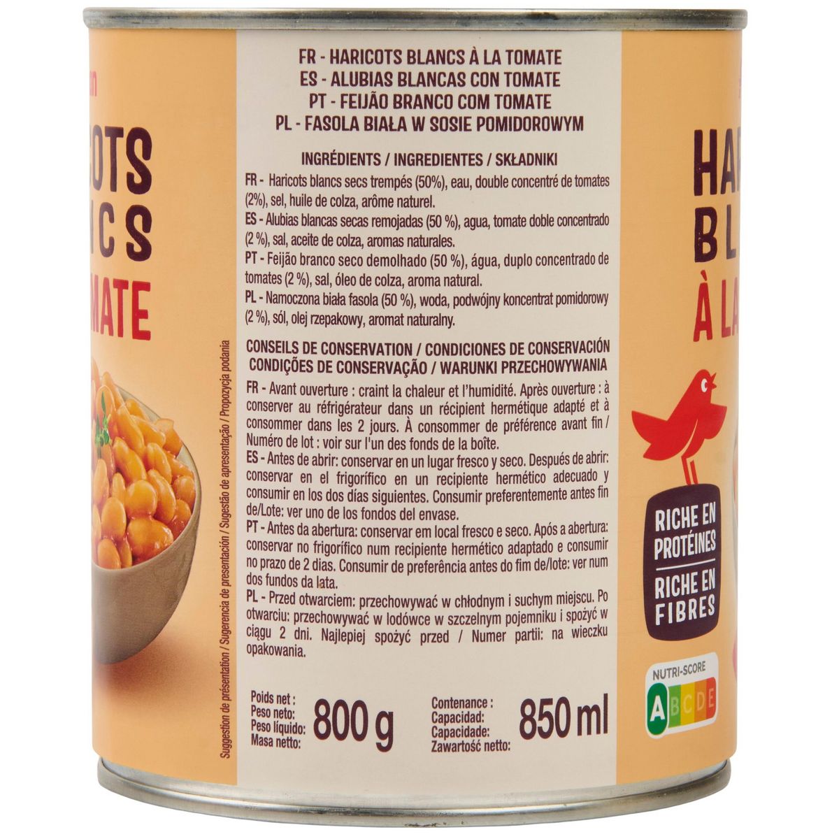 AUCHAN Haricots blancs préparés à la tomate 800g