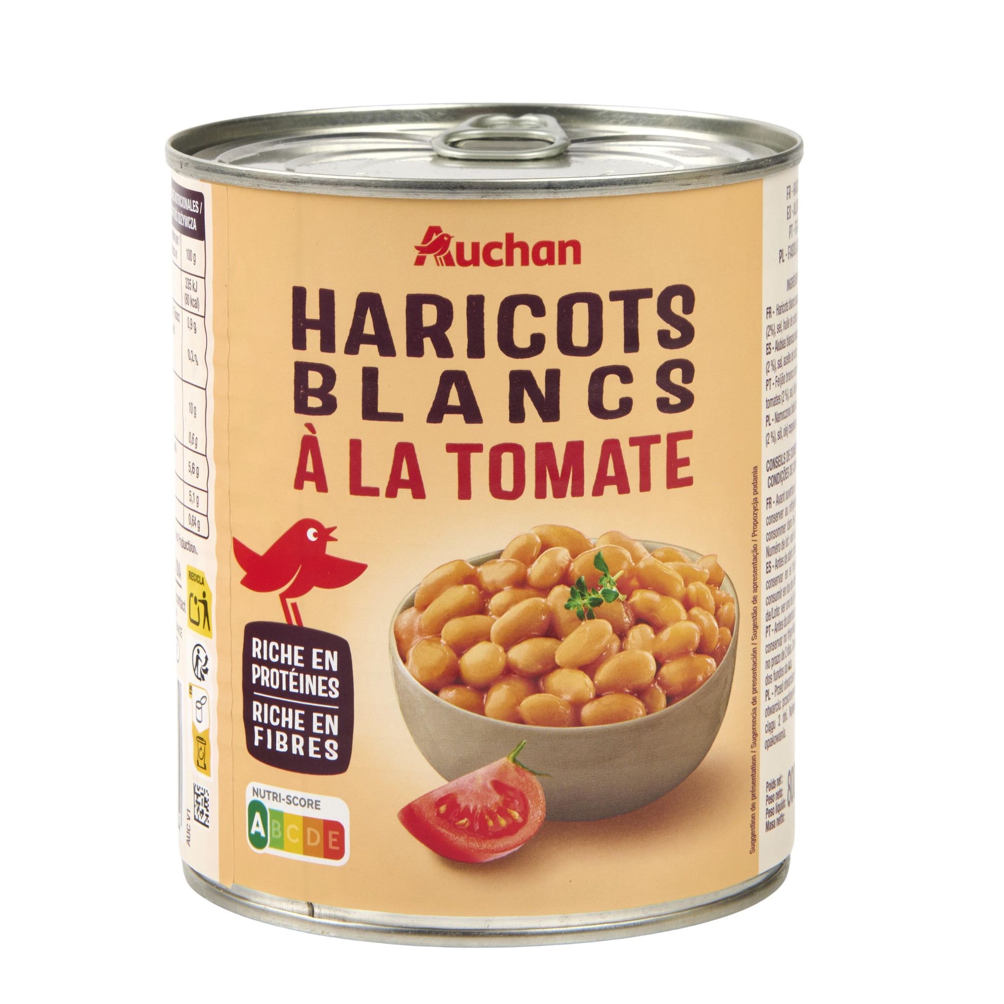 Voir la diapositive 4 : AUCHAN Haricots blancs préparés à la tomate 800g