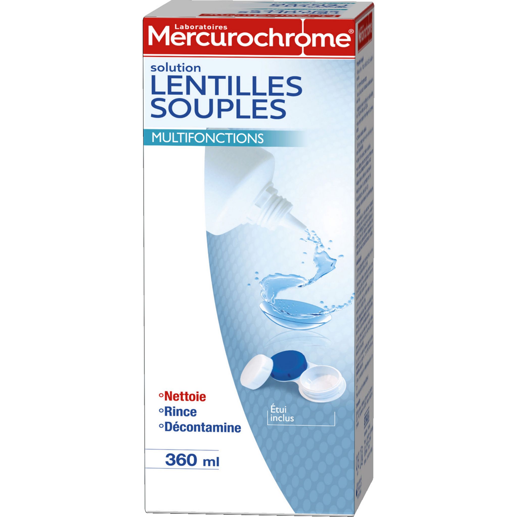 Voir la diapositive 2 : MERCUROCHROME Solution pour lentilles souples avec étui +1 étui à lentilles 360ml