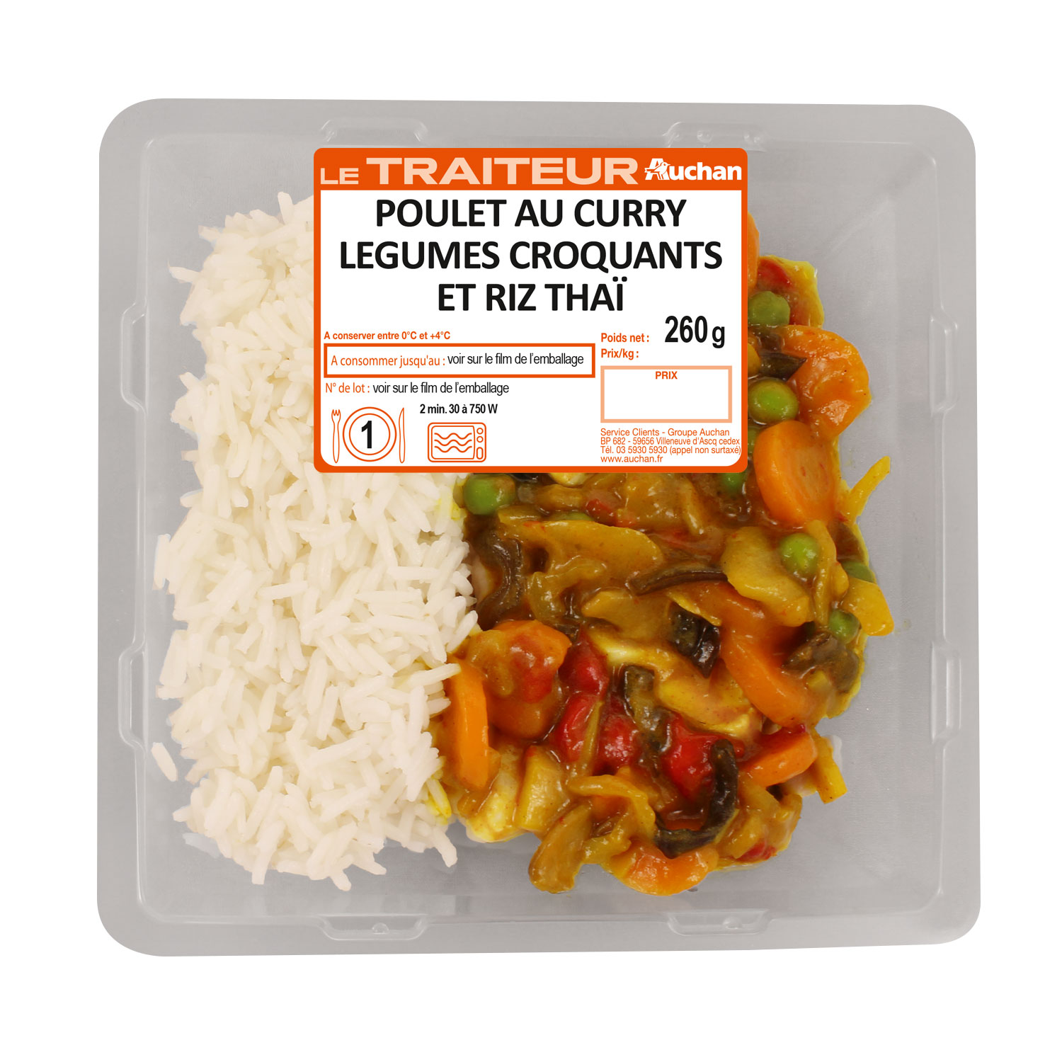 Voir la diapositive 2 : AUCHAN LE TRAITEUR Poulet curry aux légumes 260g