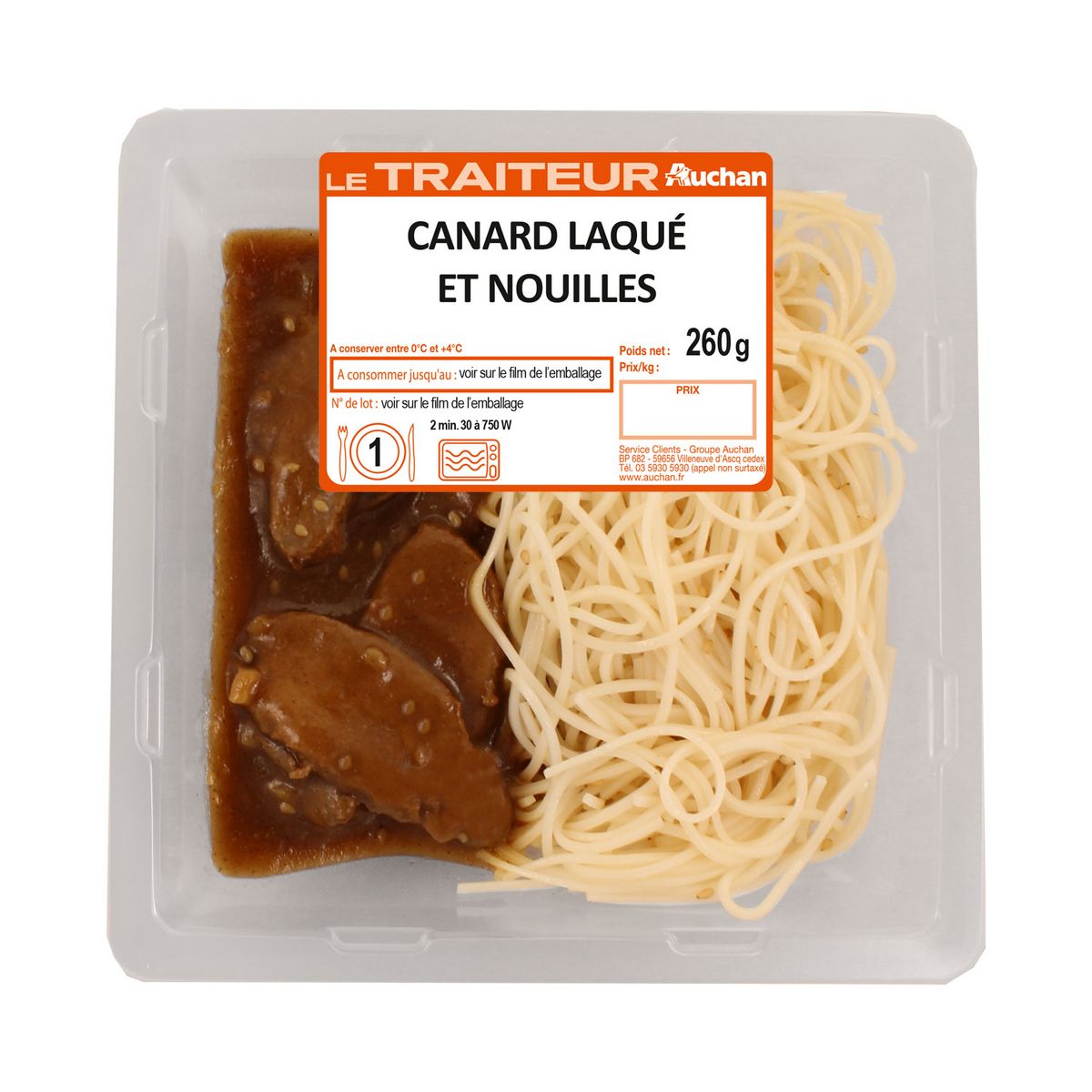 AUCHAN LE TRAITEUR Canard laqué et nouilles 260g