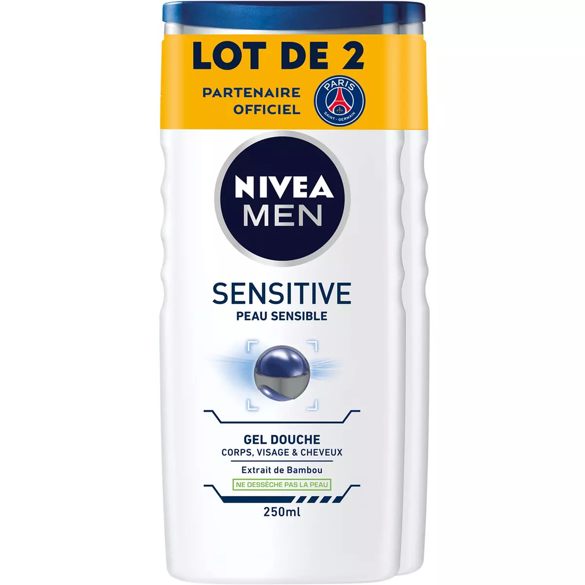 NIVEA Gel douche sensitive 3 en1 corps visage cheveux 2x250ml
