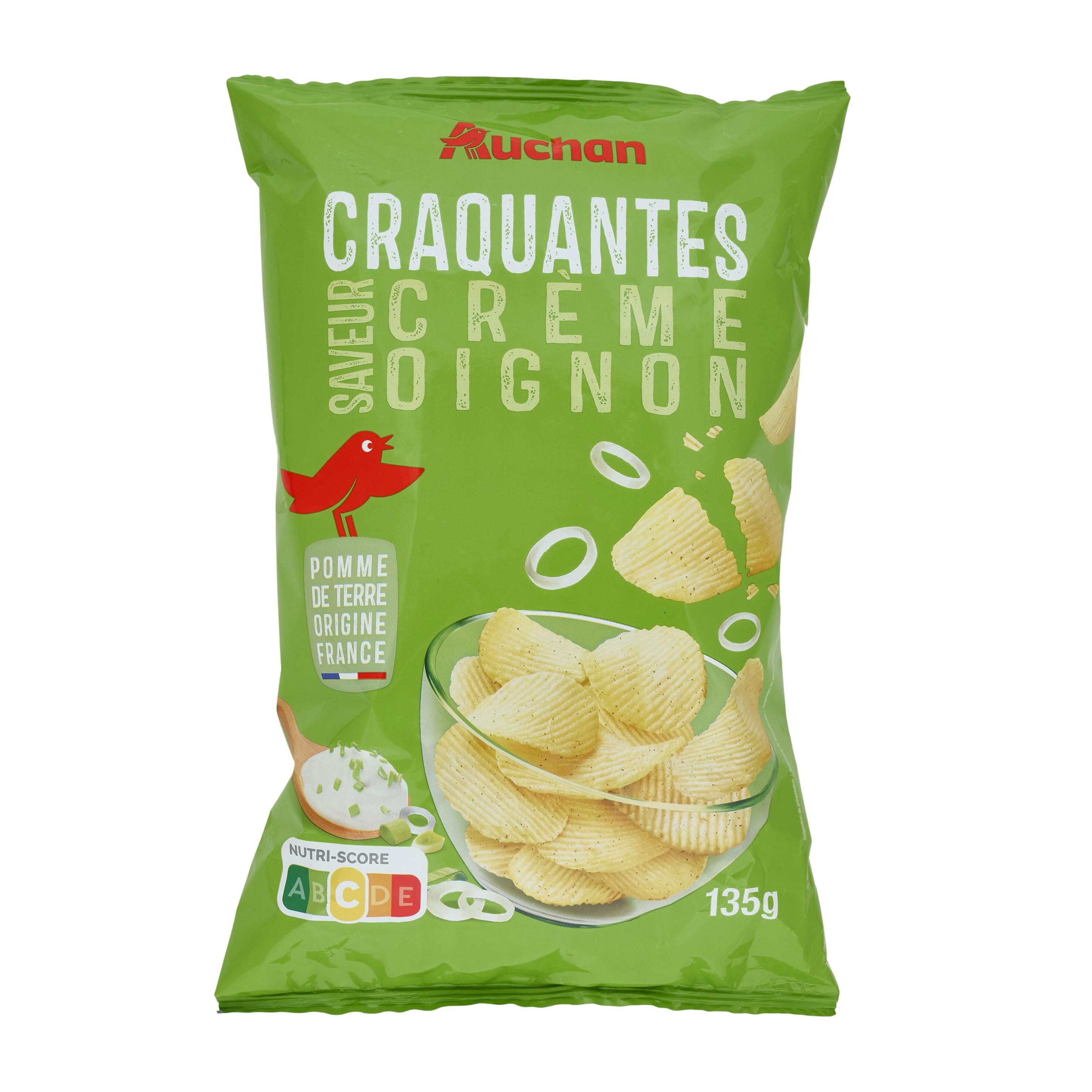 Voir la diapositive 2 : AUCHAN Chips ondulées saveur crème oignon 135g