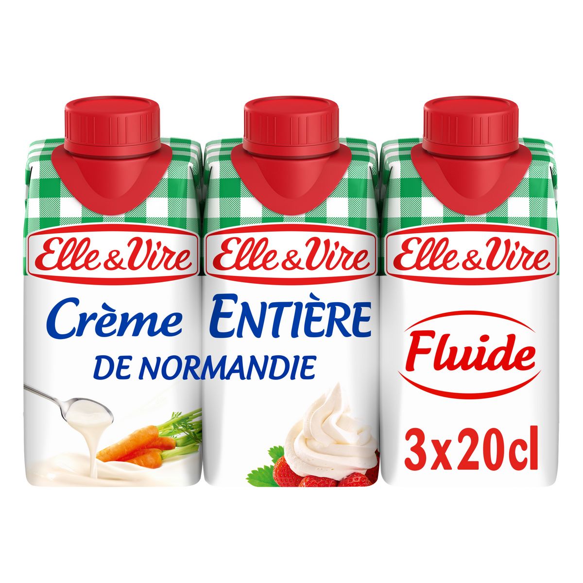 ELLE & VIRE Crème entière fluide et onctueuse 30% MG UHT 3x20cl