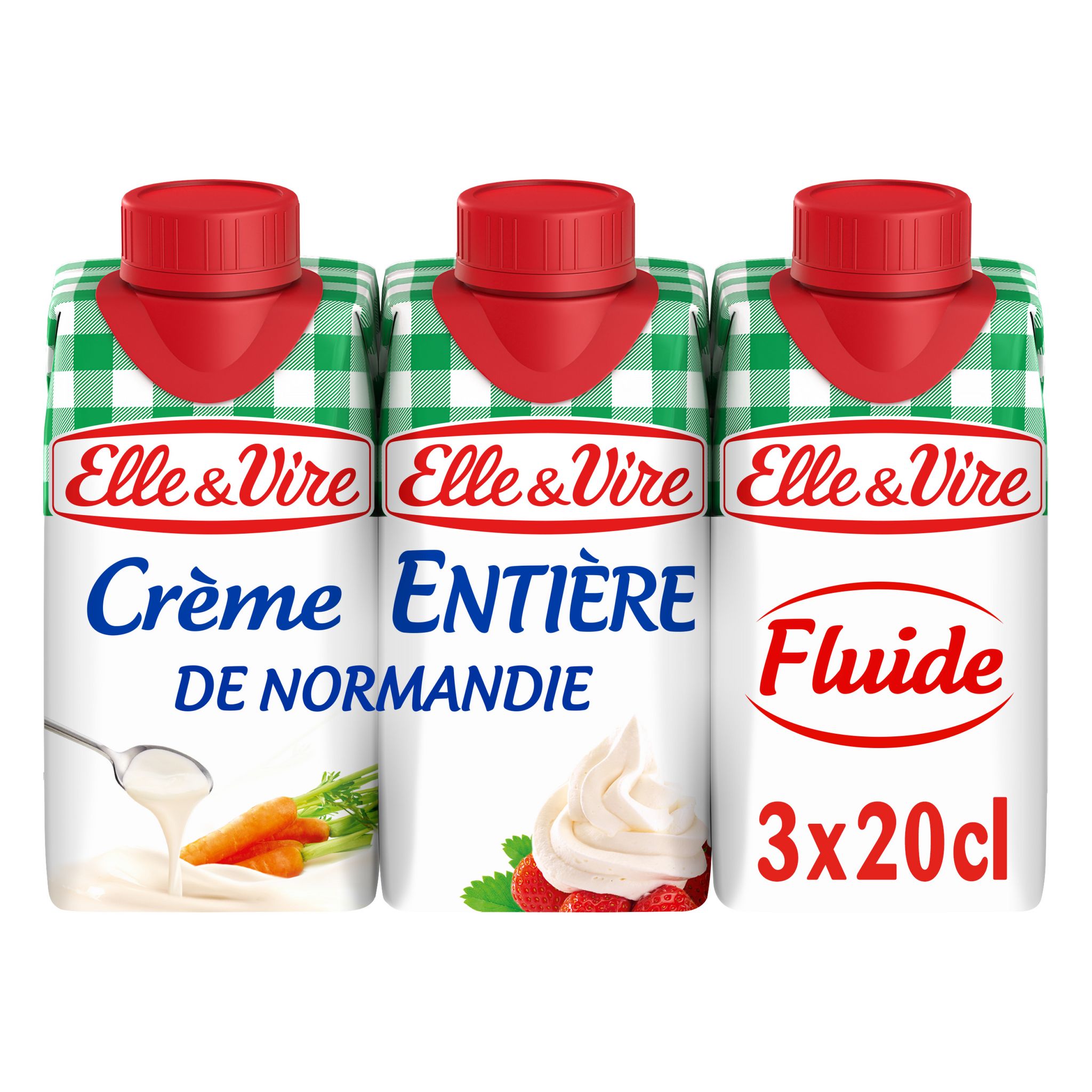 Voir la diapositive 2 : ELLE & VIRE Crème entière fluide et onctueuse 30% MG UHT 3x20cl