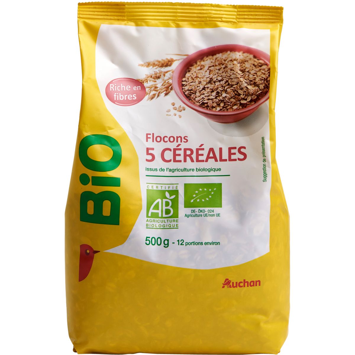 AUCHAN BIO Flocons aux 5 céréales 500g