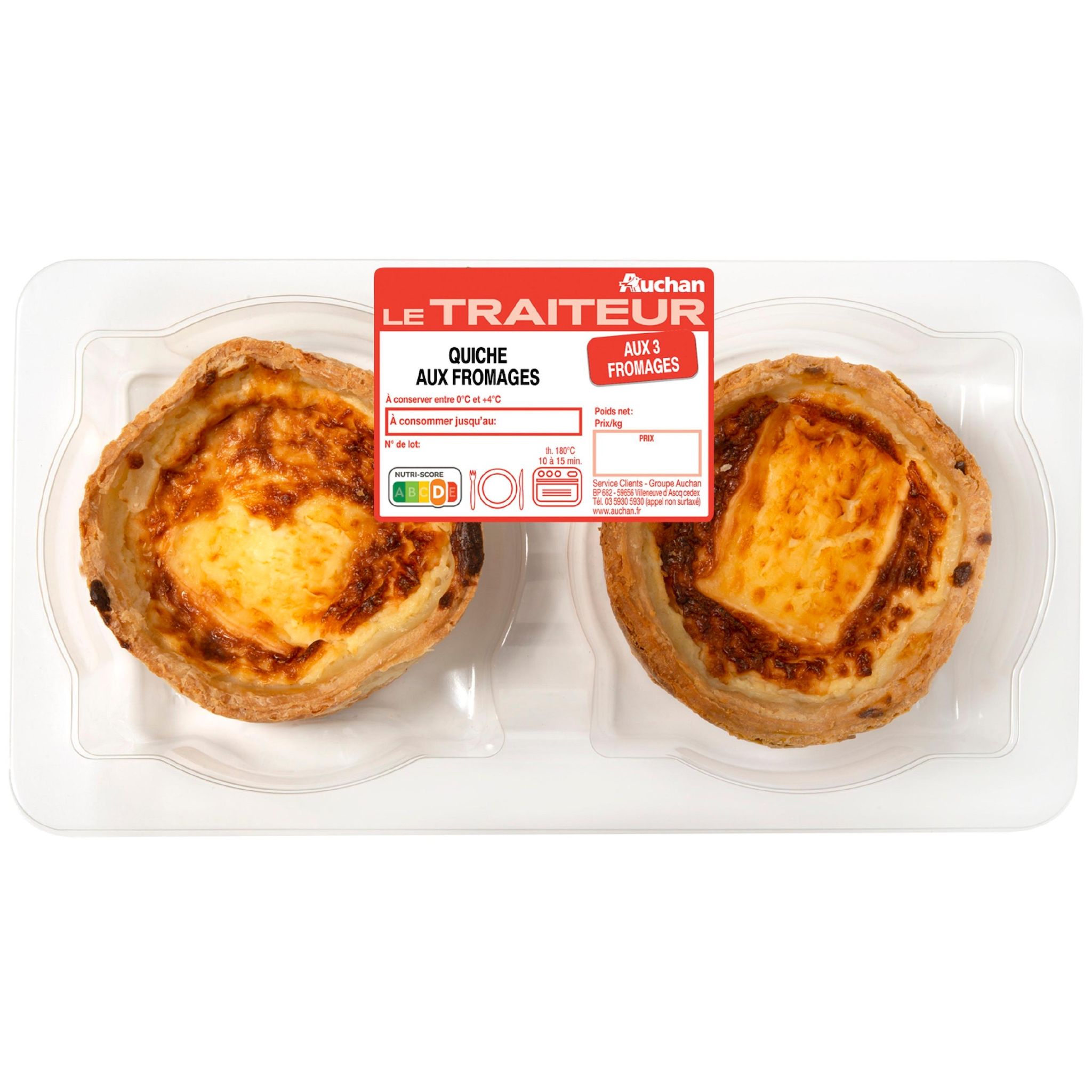Voir la diapositive 2 : AUCHAN LE TRAITEUR Quiche aux fromages 2 pièces 300g