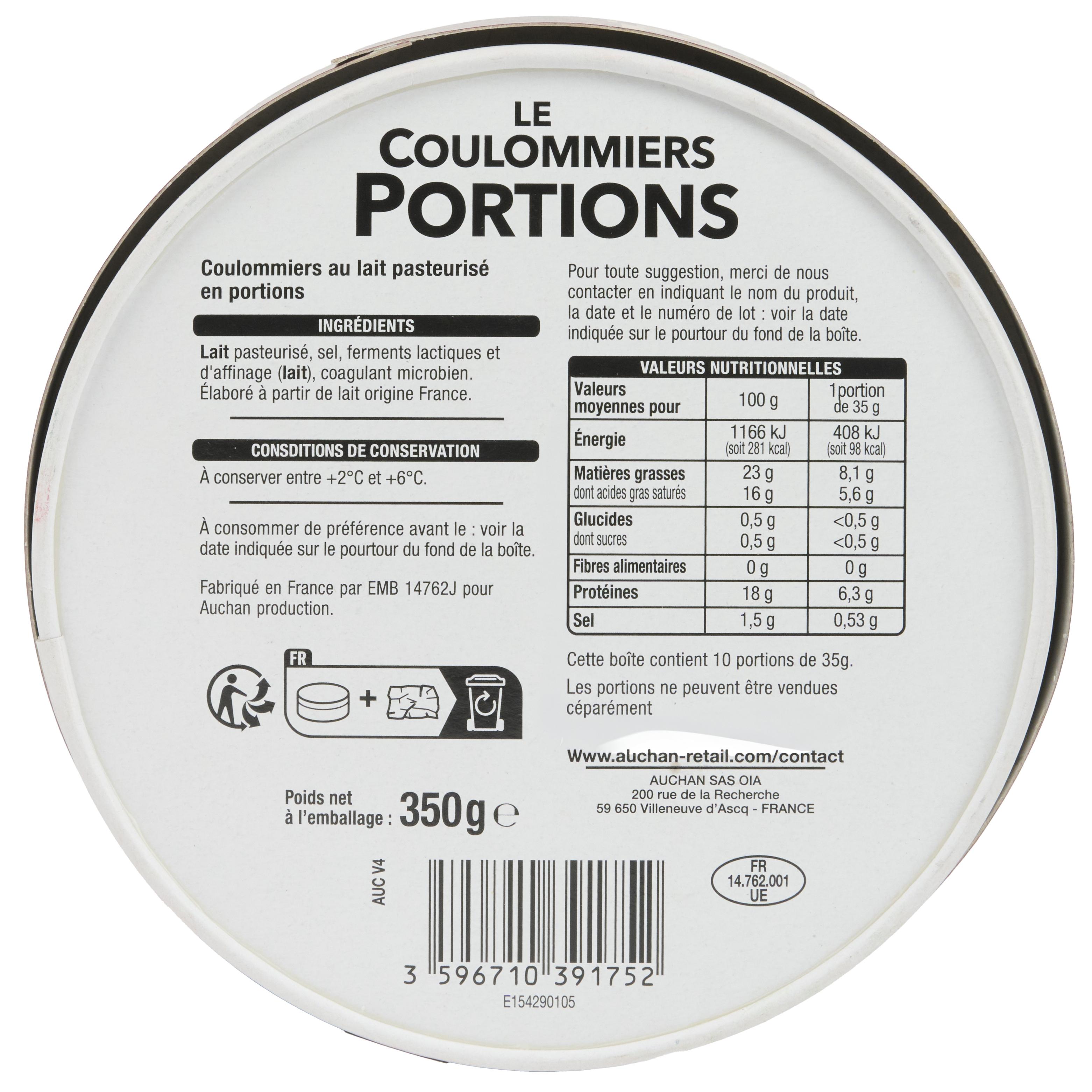 Voir la diapositive 2 : AUCHAN Coulommiers en portions 10 parts 350g