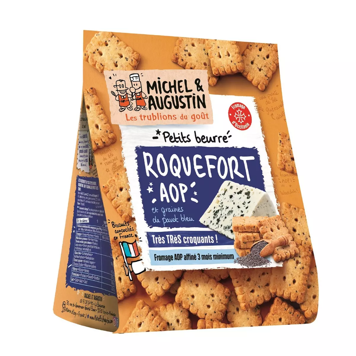 MICHEL ET AUGUSTIN Biscuits apéritifs crackers au Roquefort AOP 100g