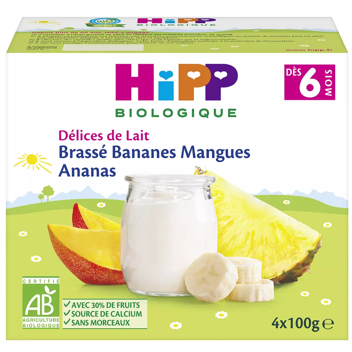 HIPP Petit pot dessert brassé banane mangue ananas bio dès 6 mois 4x100g
