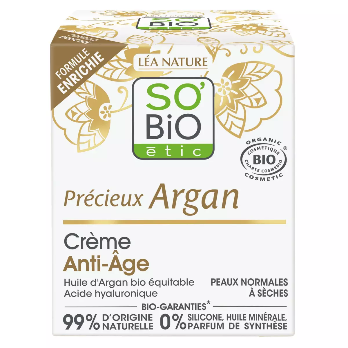 SO BIO ETIC Crème anti-âge de jour à l'huile d'argan bio acide hyaluronique peaux normales à sèches 50ml