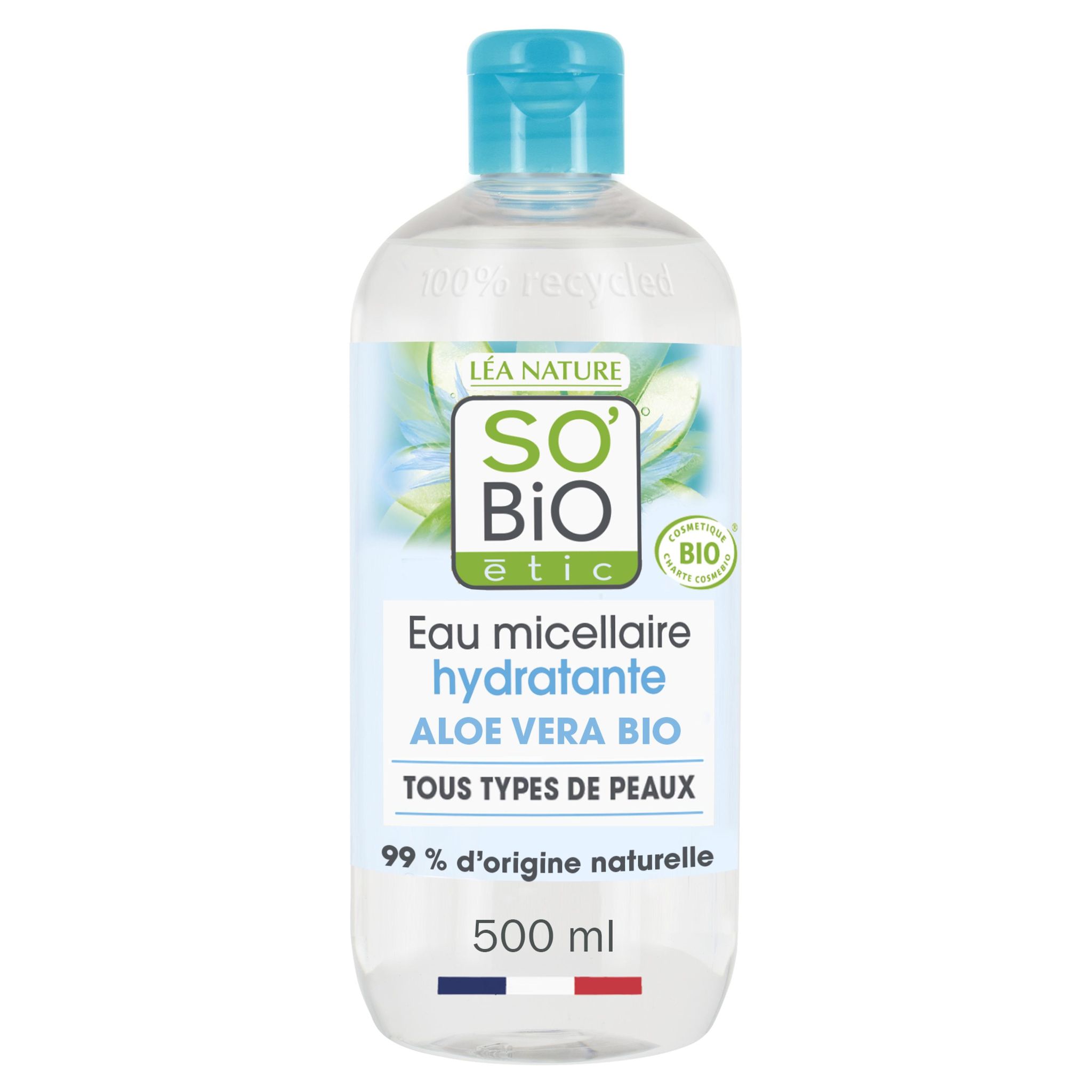 Voir la diapositive 2 : SO BIO ETIC Eau micellaire hydratante jus d'aloé véra bio et bleuet bio tous types de peaux 500ml