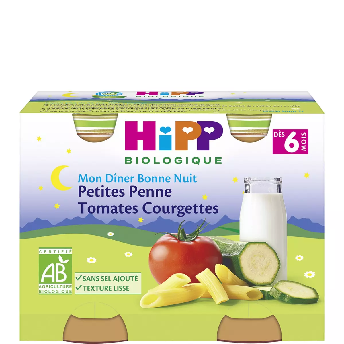 HIPP Petits pots penne tomates et courgettes bio dès 6 mois 2x190g