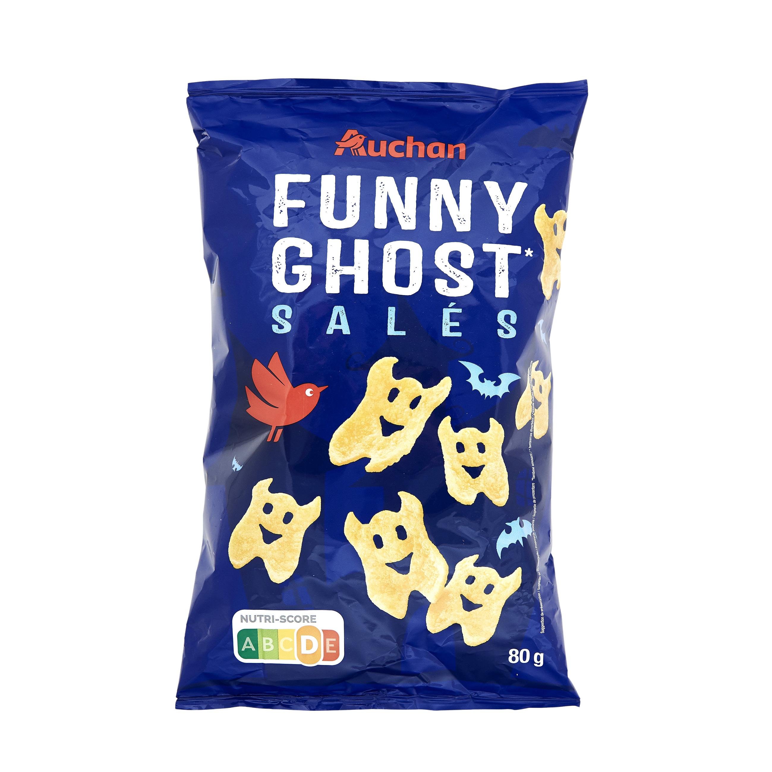 Voir la diapositive 2 : AUCHAN Biscuits soufflés Funny ghost goût salé 80g
