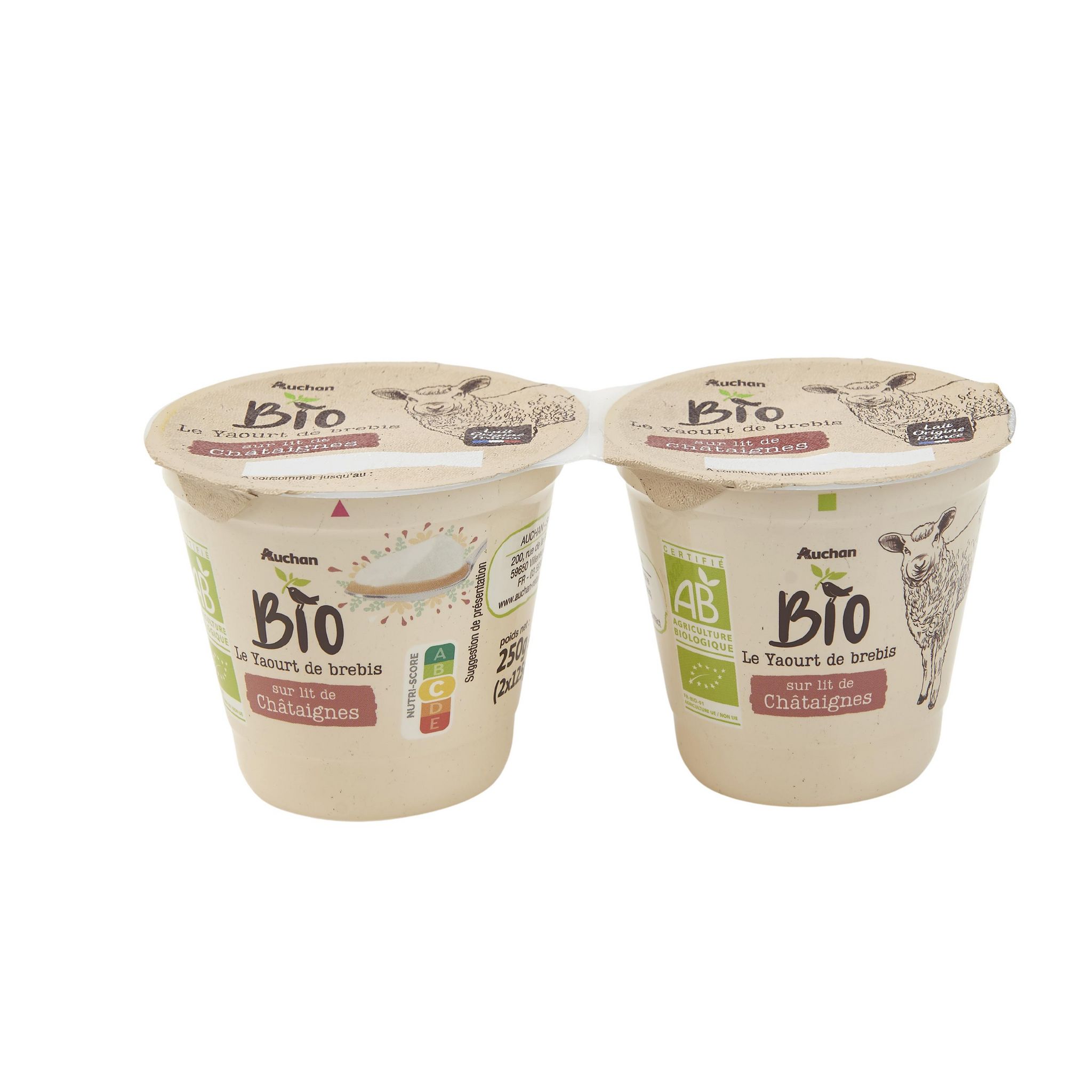 Voir la diapositive 2 : AUCHAN BIO Yaourt au lait de brebis sur lit de châtaignes 2x125g