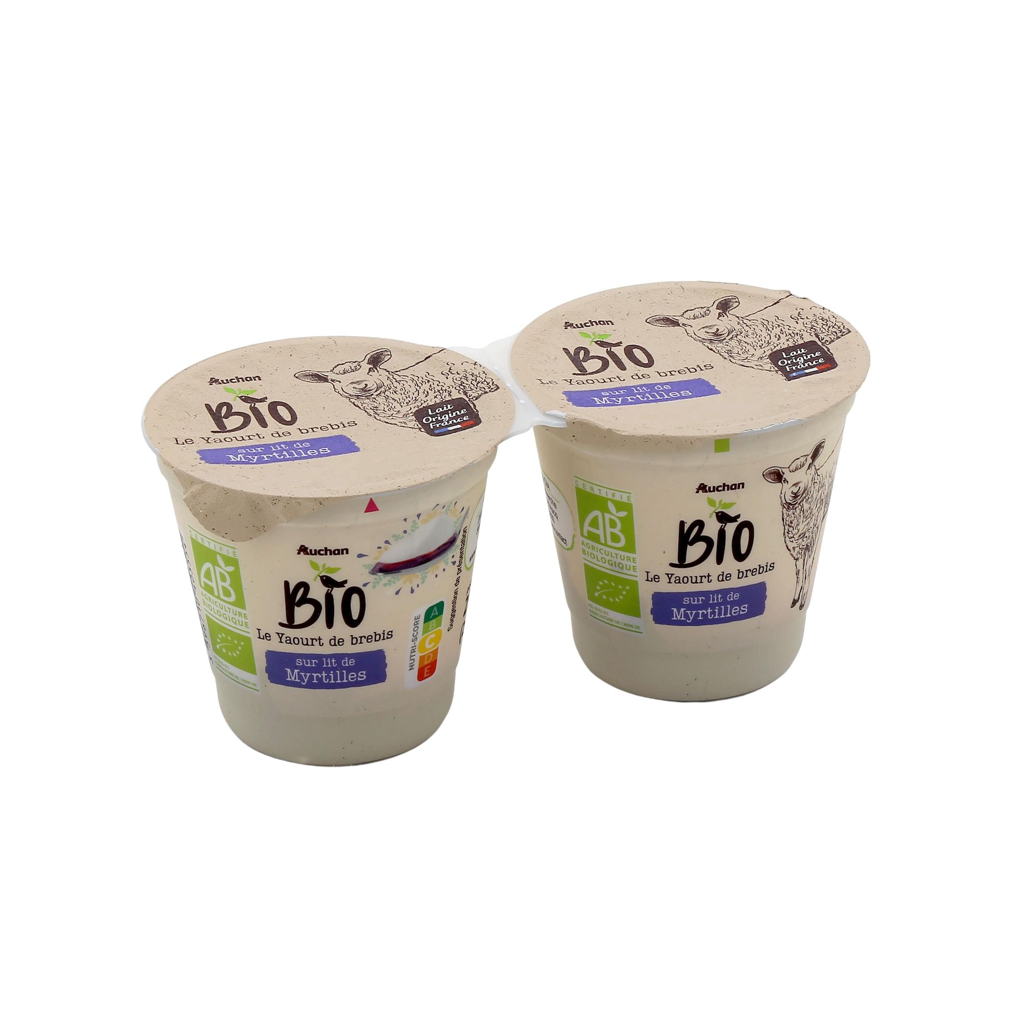 Voir la diapositive 2 : AUCHAN BIO Yaourt au lait de brebis sur lit de myrtilles 2x125g