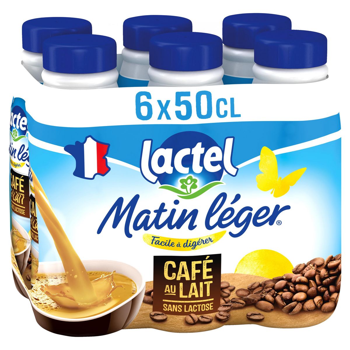 LACTEL Matin léger café au lait sans lactose 6x50cl