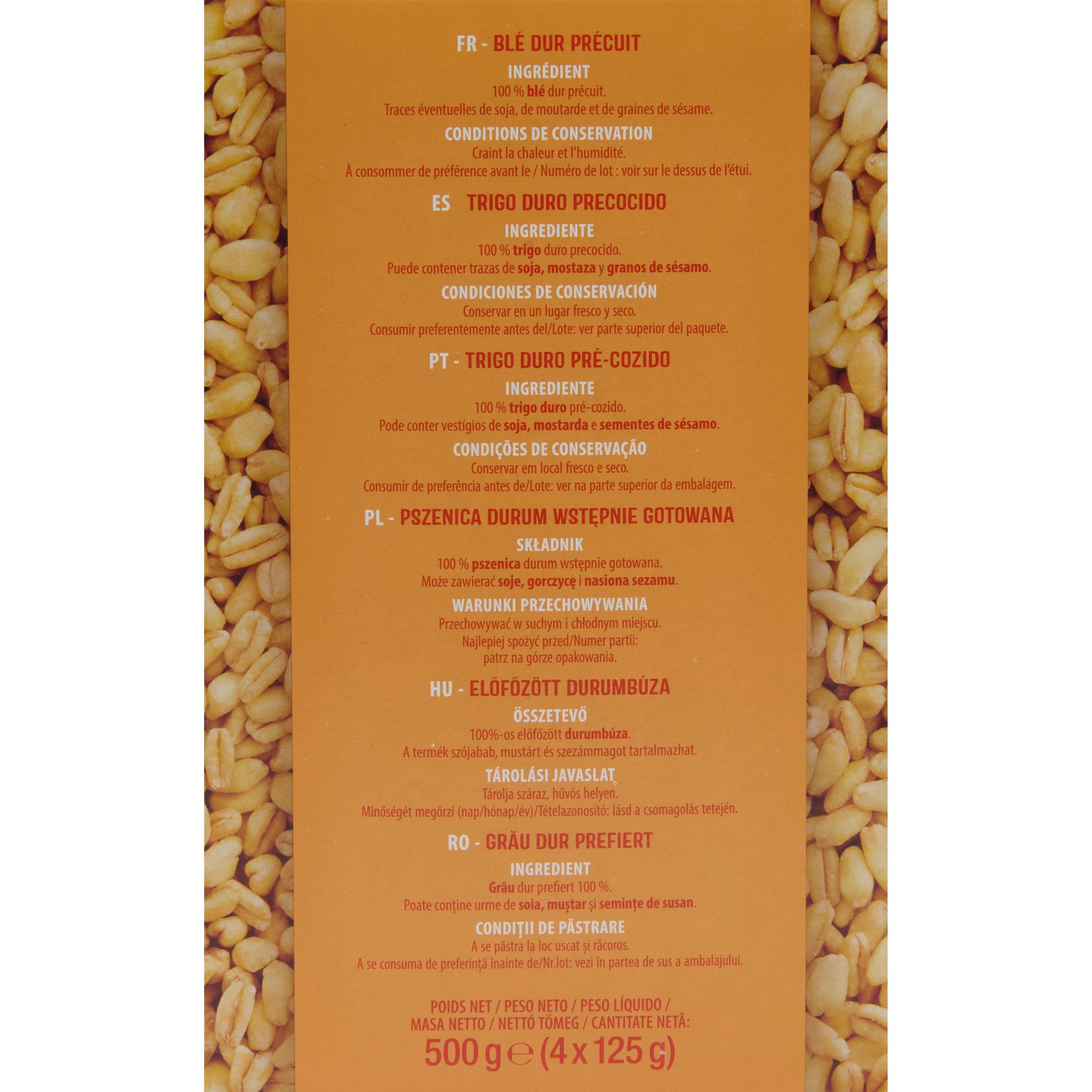 Voir la diapositive 2 : AUCHAN Grains de blé nature, sachet cuisson 10min 4 sachets 4x125g