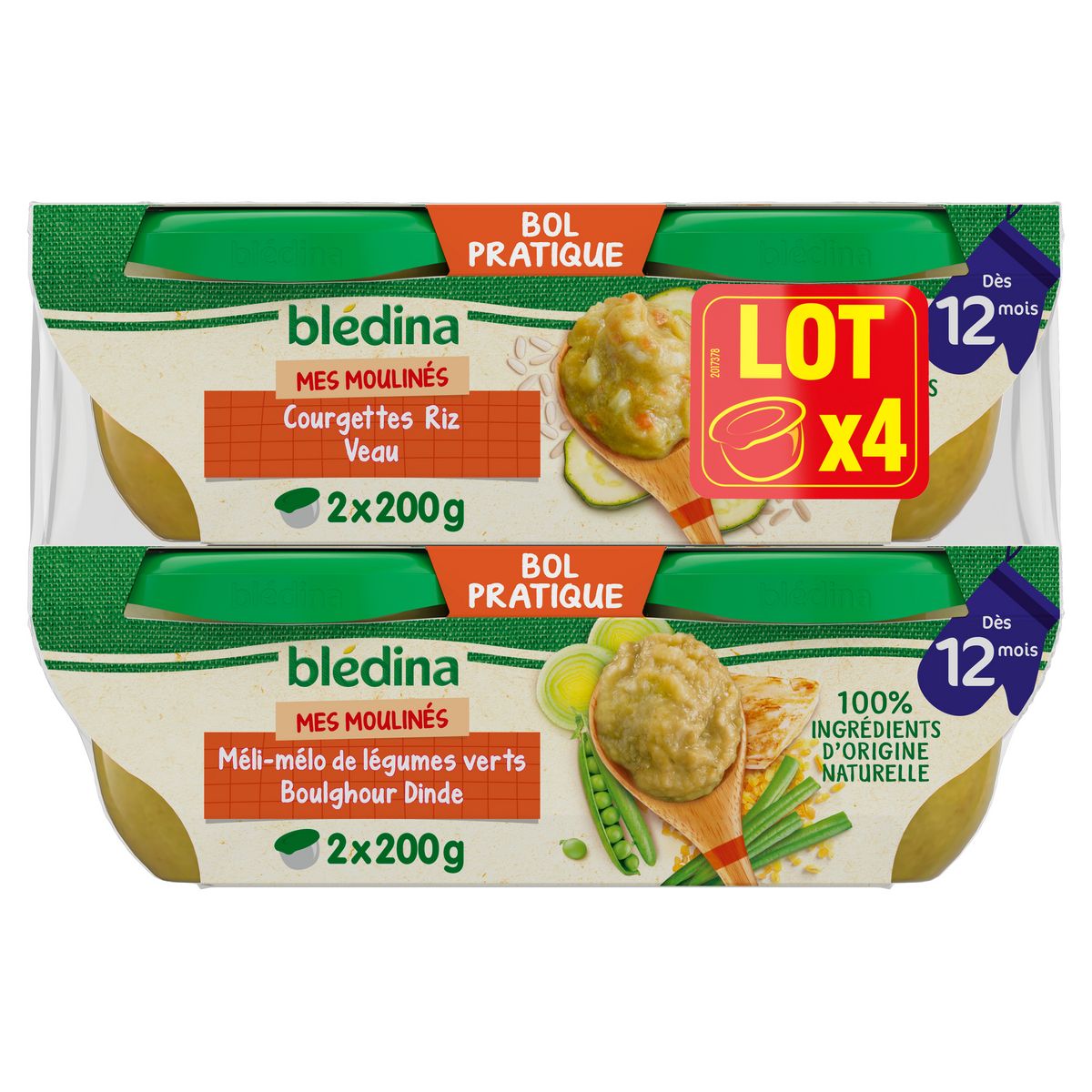 BLEDINA Mes moulinés bol 2 variétés légumes et viandes dès 12 mois 4x200g