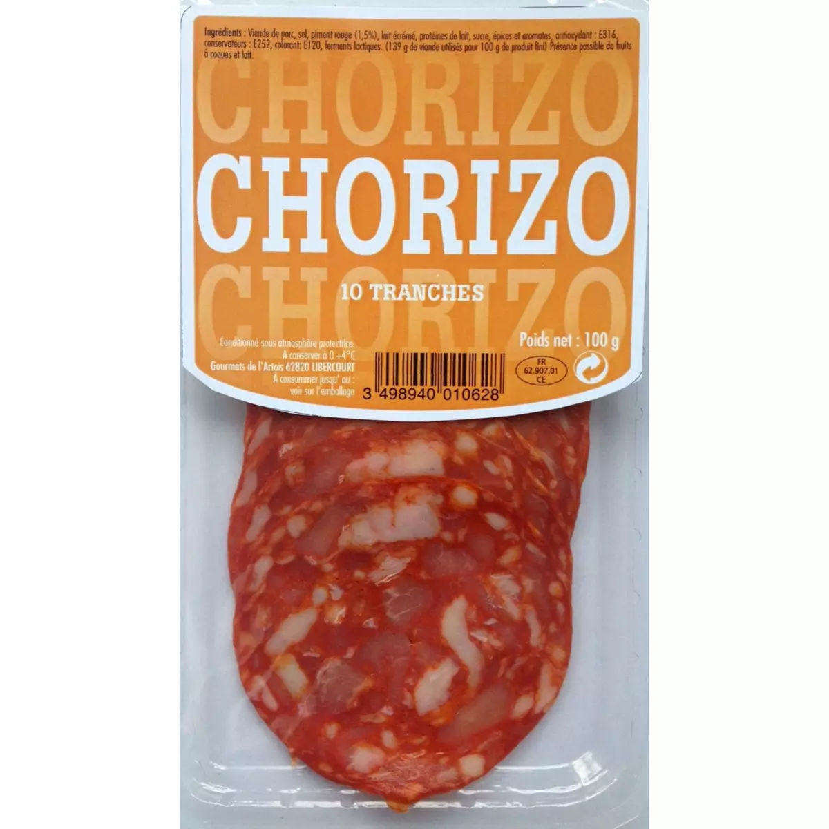 GOURMETS DE L'ARTOIS Chorizo en tranches 10 tranches 100g