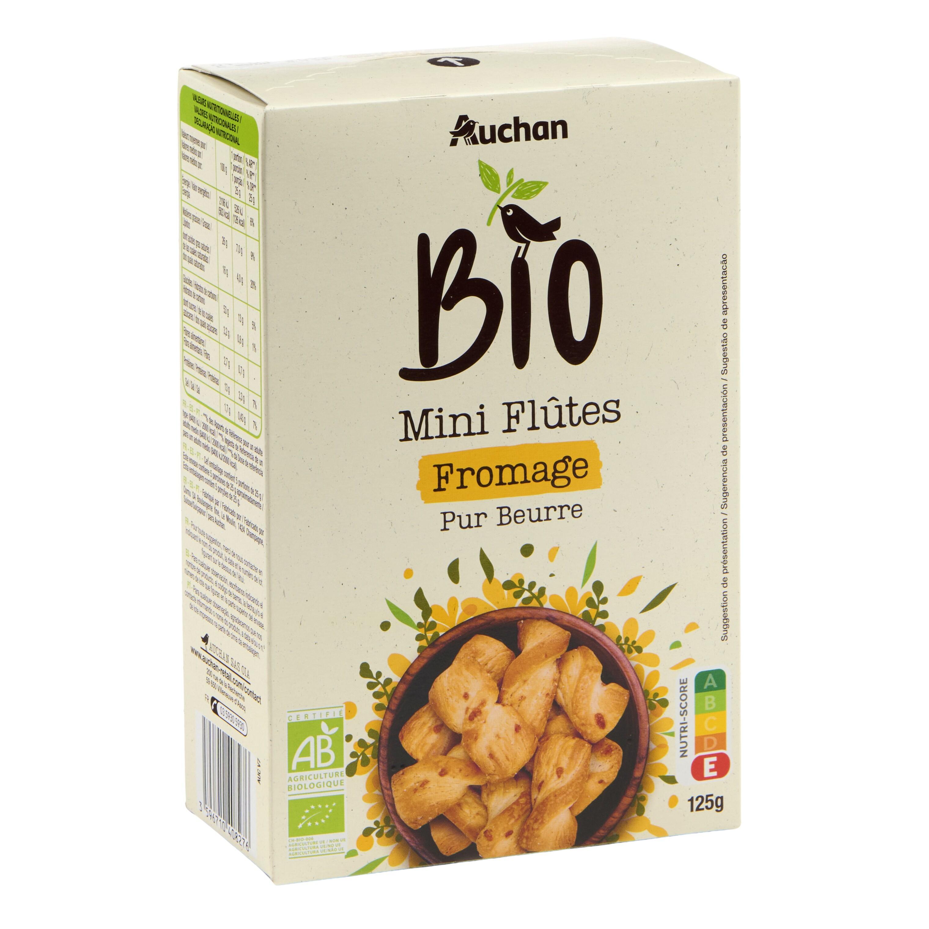 Voir la diapositive 2 : AUCHAN BIO Mini flûtes beurre fromage 125g