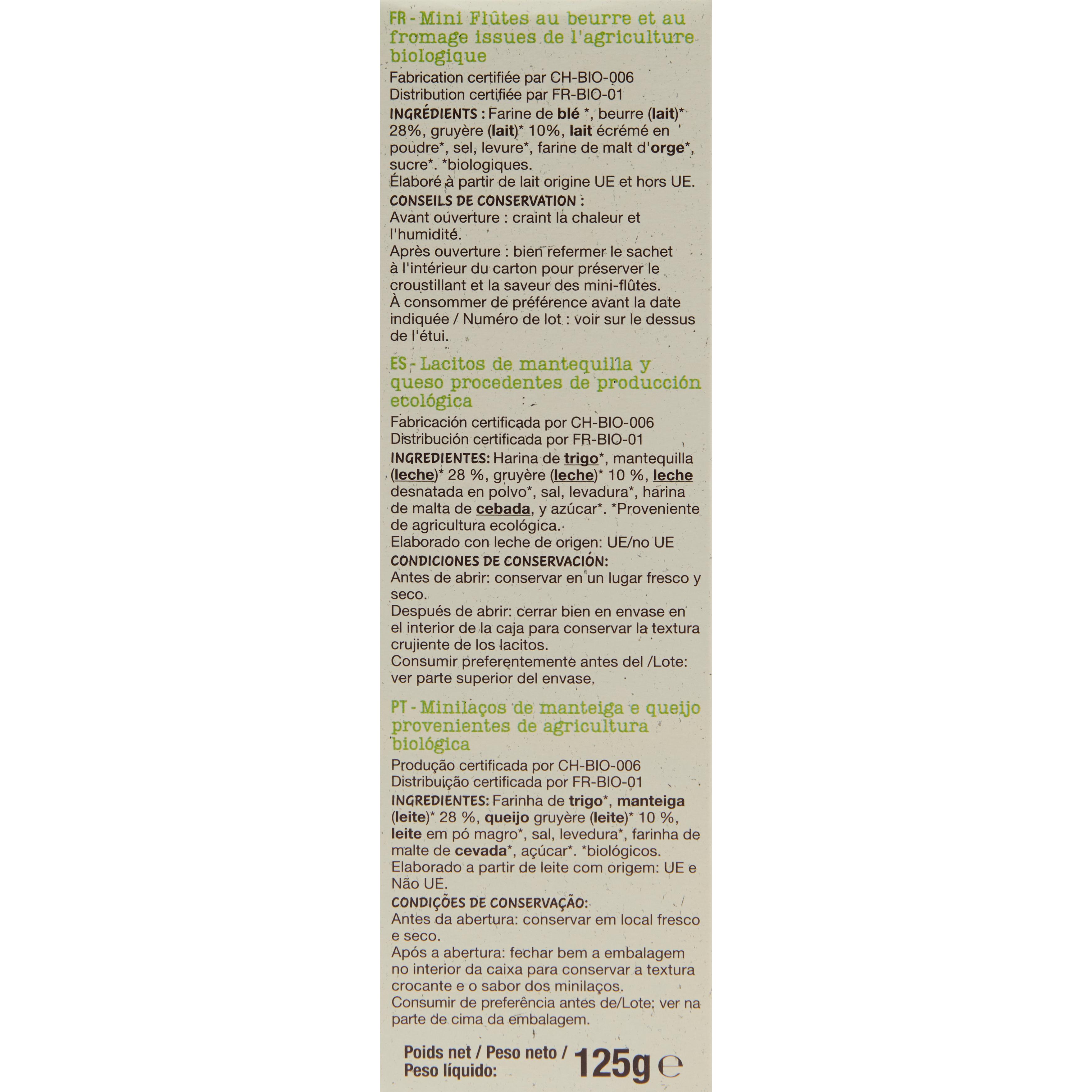 Voir la diapositive 3 : AUCHAN BIO Mini flûtes beurre fromage 125g