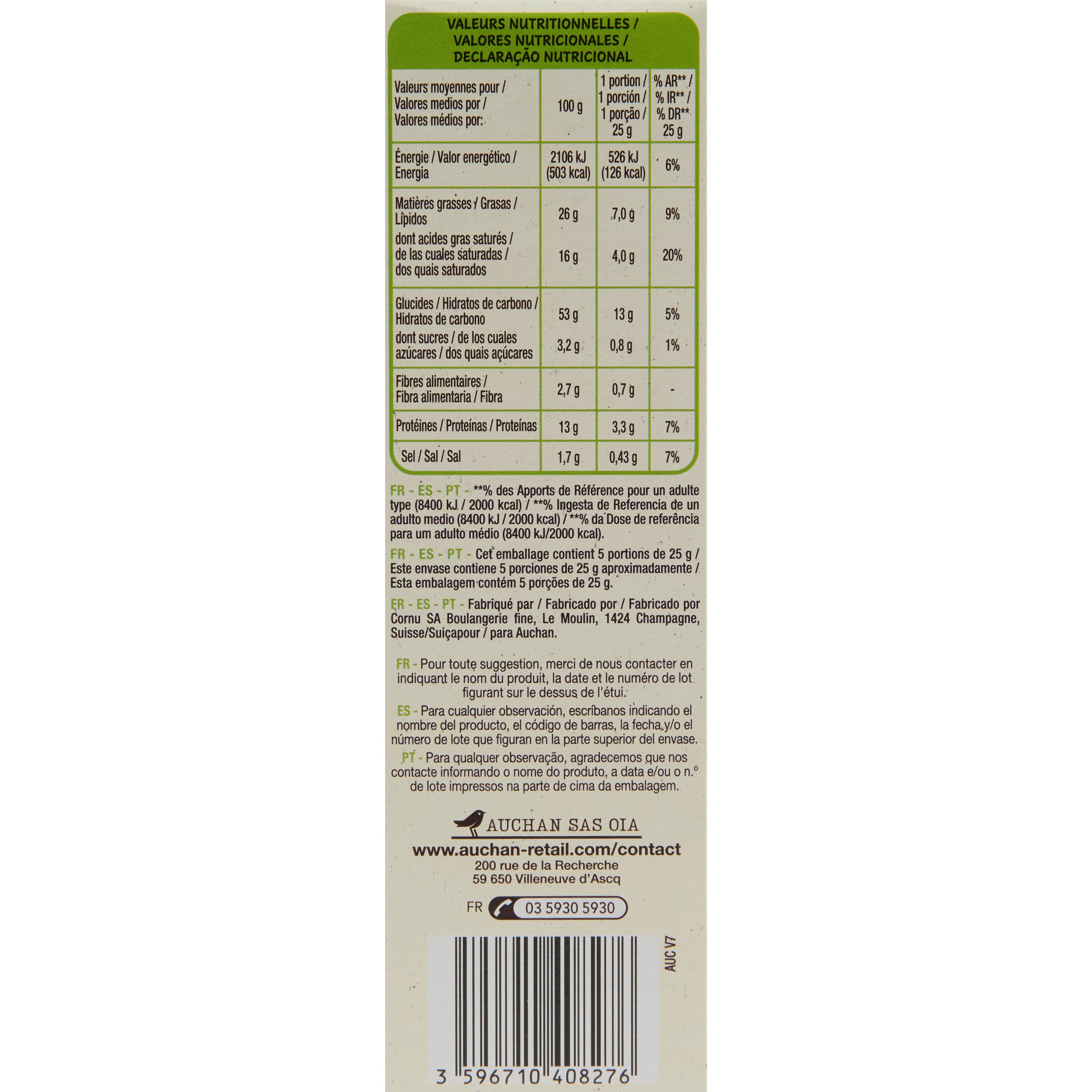 Voir la diapositive 4 : AUCHAN BIO Mini flûtes beurre fromage 125g