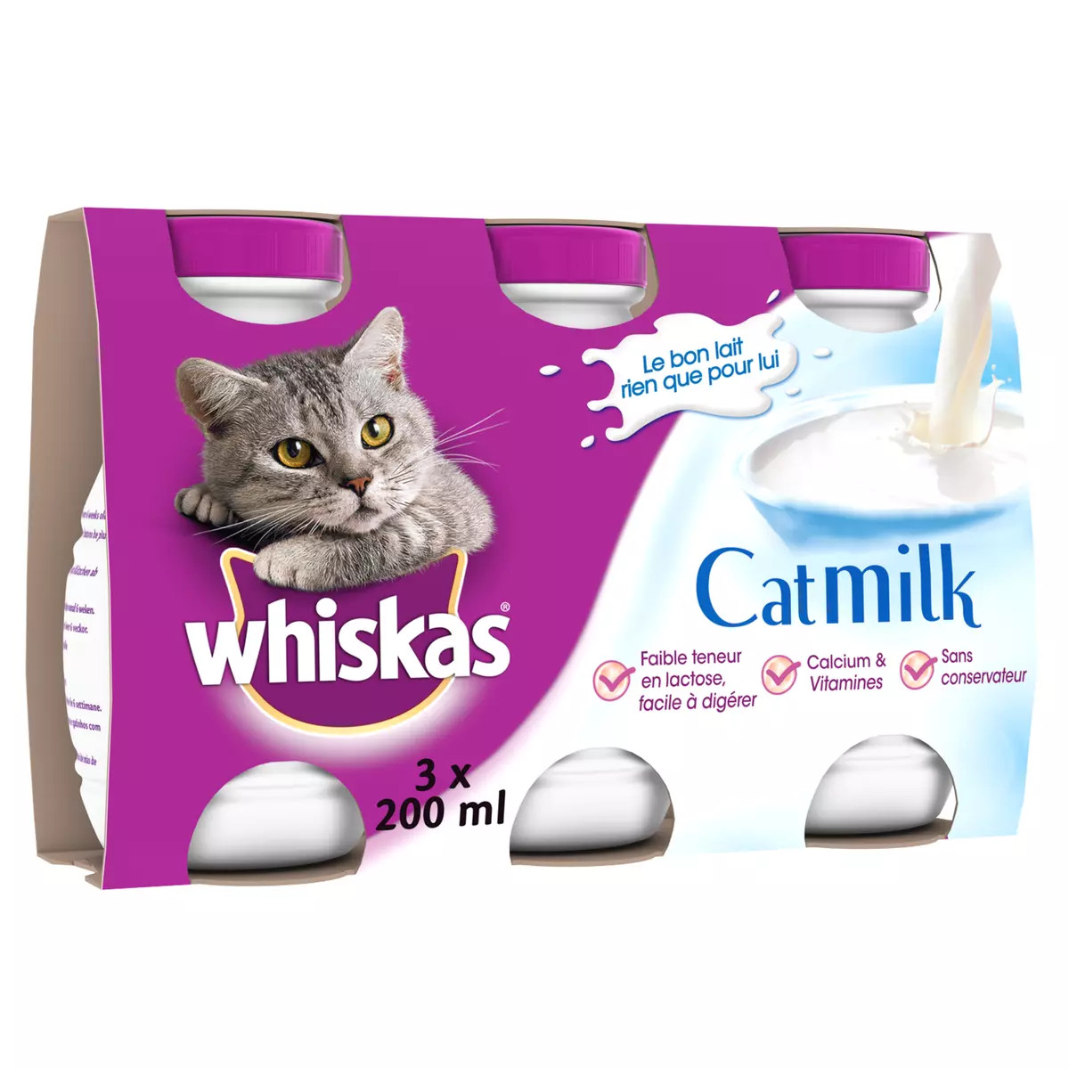 WHISKAS Cat milk bouteilles lait pour chat 3 bouteilles 3x200ml